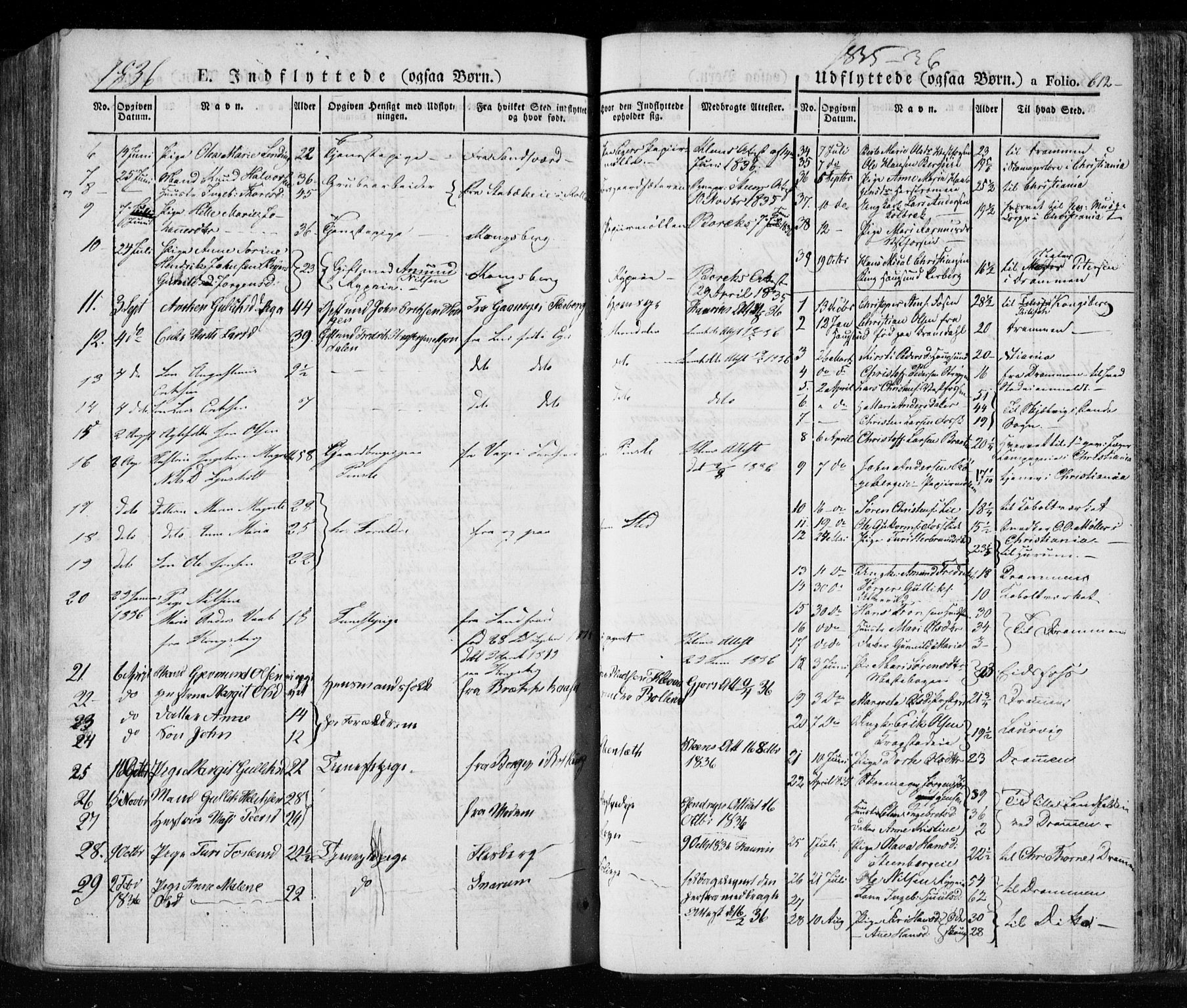 Eiker kirkebøker, SAKO/A-4/F/Fa/L0013a: Parish register (official) no. I 13A, 1832-1845, p. 612