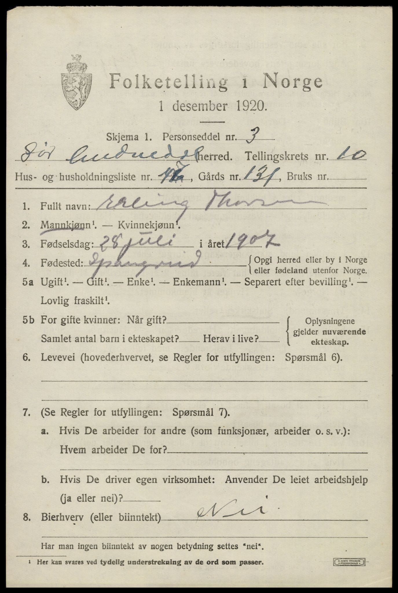 SAK, 1920 census for Sør-Audnedal, 1920, p. 4237