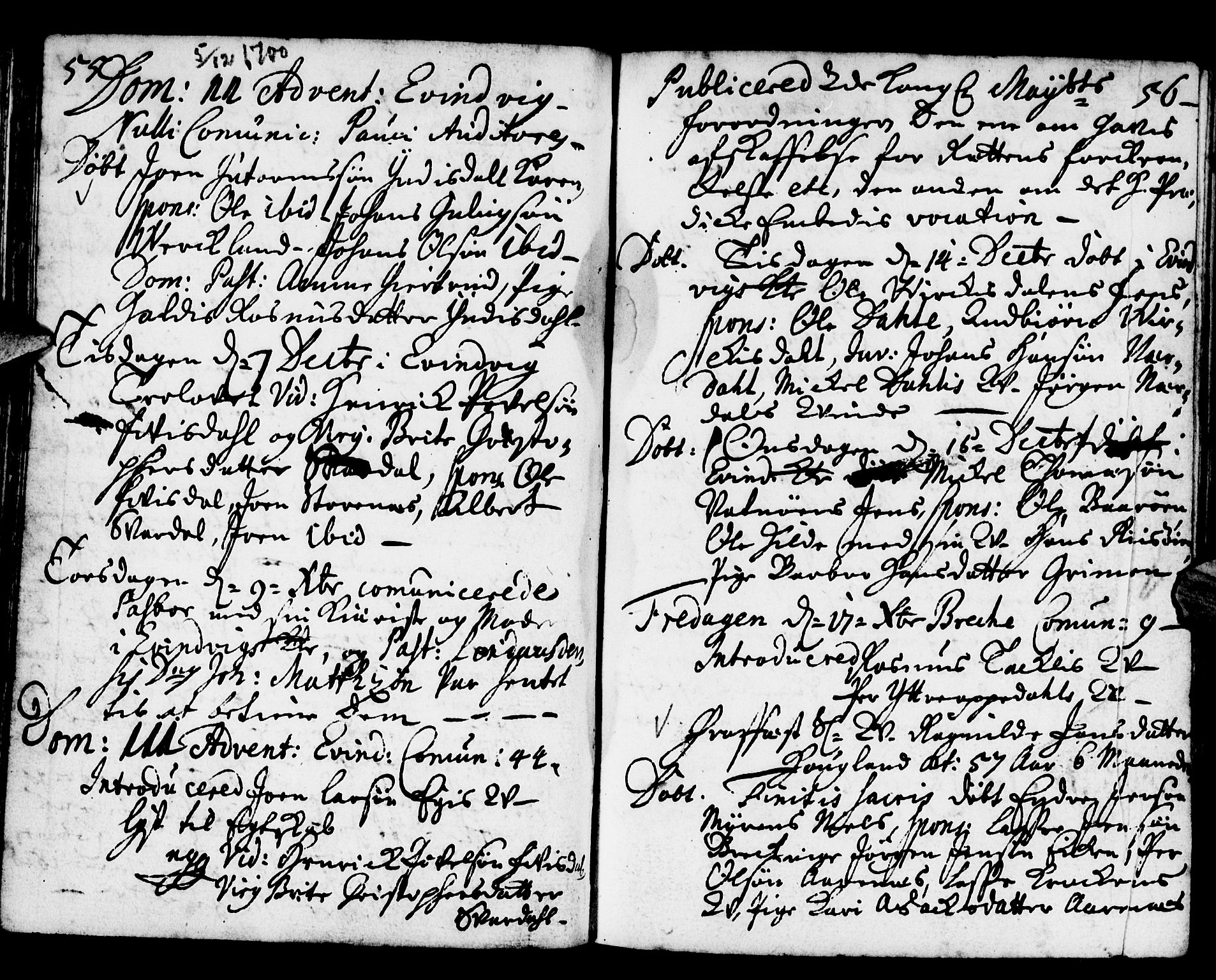 Gulen sokneprestembete, AV/SAB-A-80201/H/Haa/Haaa/L0002: Parish register (official) no. A 2, 1699-1705, p. 55-56