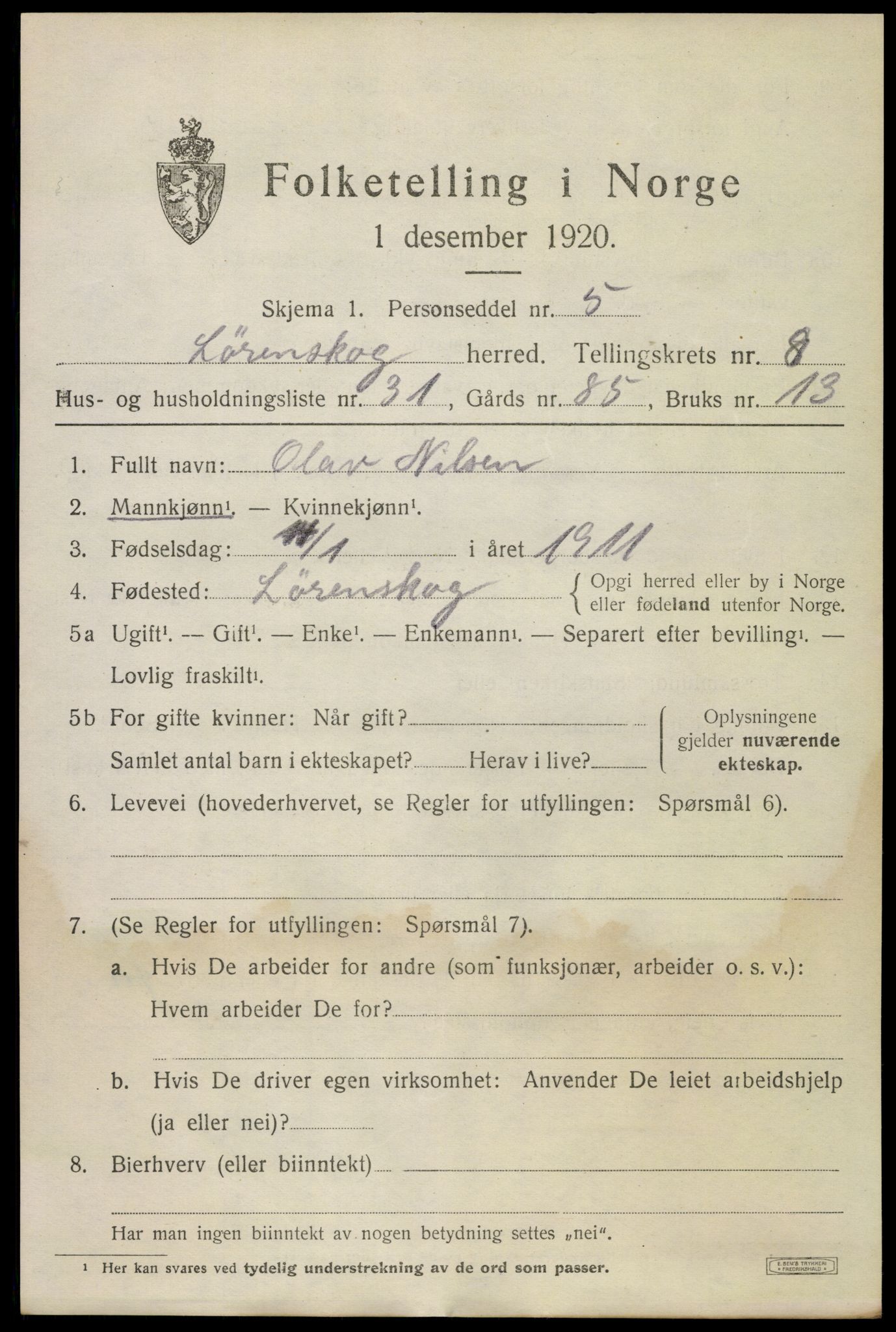 SAO, 1920 census for Lørenskog, 1920, p. 6632