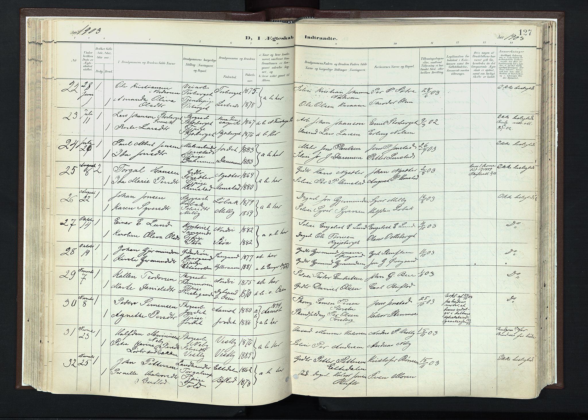 Trysil prestekontor, AV/SAH-PREST-046/H/Ha/Haa/L0013: Parish register (official) no. 13, 1898-1911, p. 127