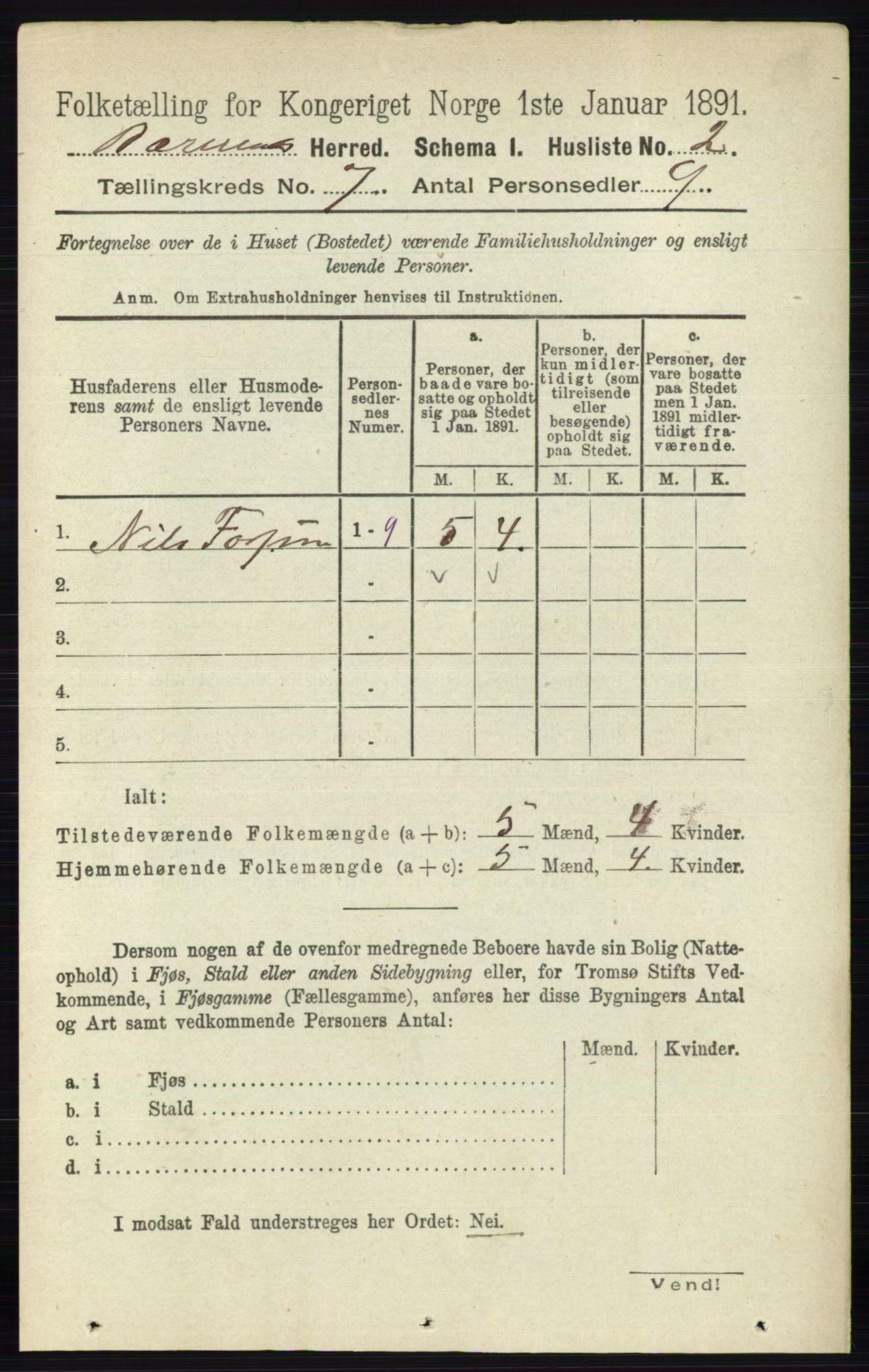 RA, 1891 census for 0219 Bærum, 1891, p. 4039