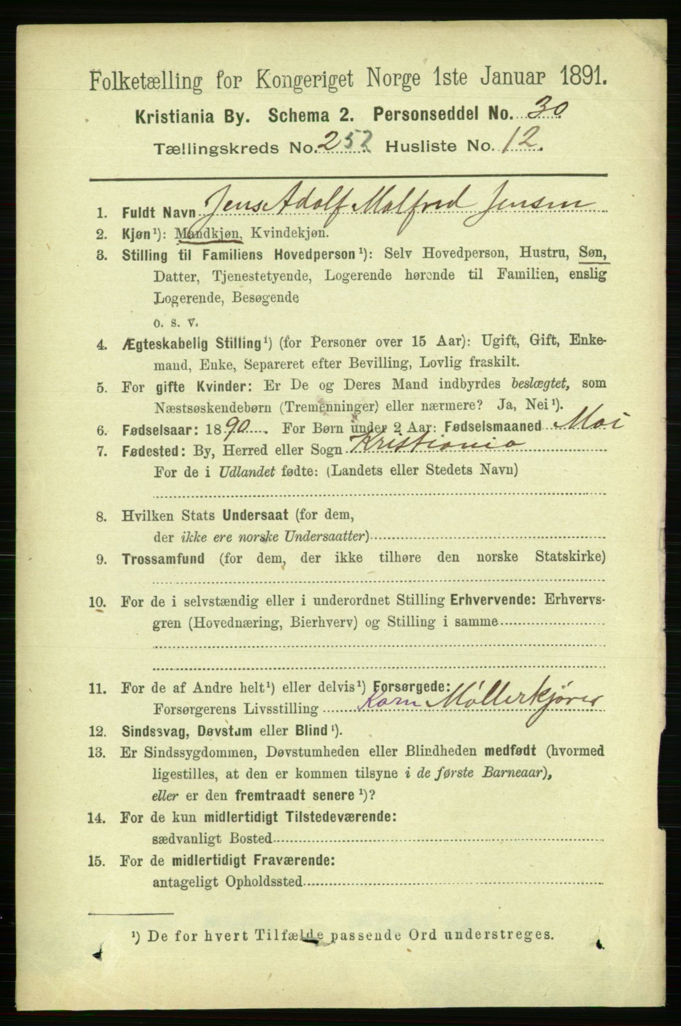 RA, 1891 census for 0301 Kristiania, 1891, p. 153631