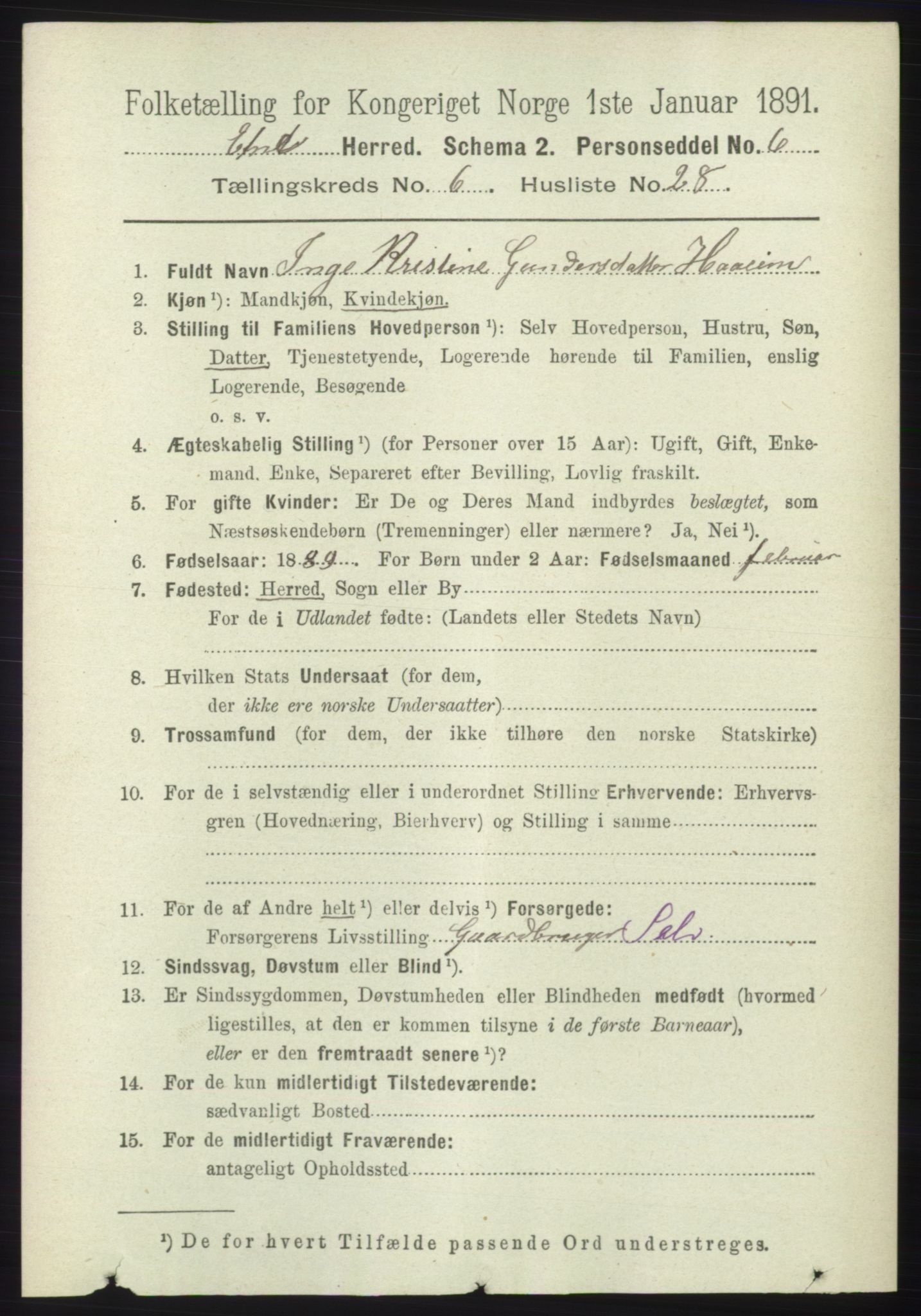 RA, 1891 census for 1211 Etne, 1891, p. 1349