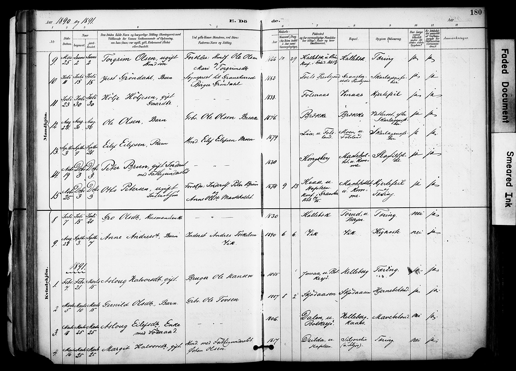 Gransherad kirkebøker, SAKO/A-267/F/Fa/L0005: Parish register (official) no. I 5, 1887-1916, p. 180