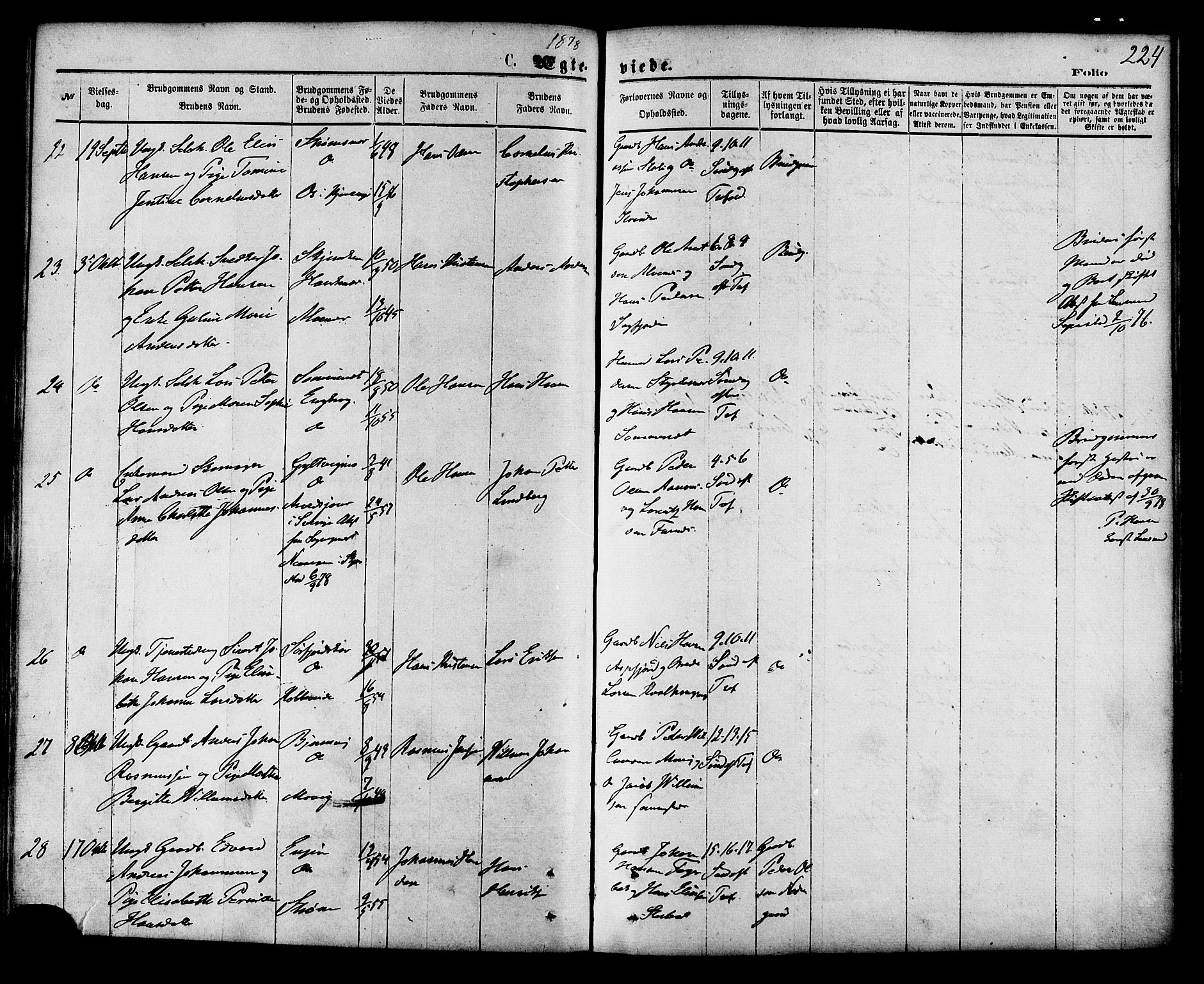 Ministerialprotokoller, klokkerbøker og fødselsregistre - Nordland, AV/SAT-A-1459/853/L0771: Parish register (official) no. 853A10, 1870-1881, p. 224