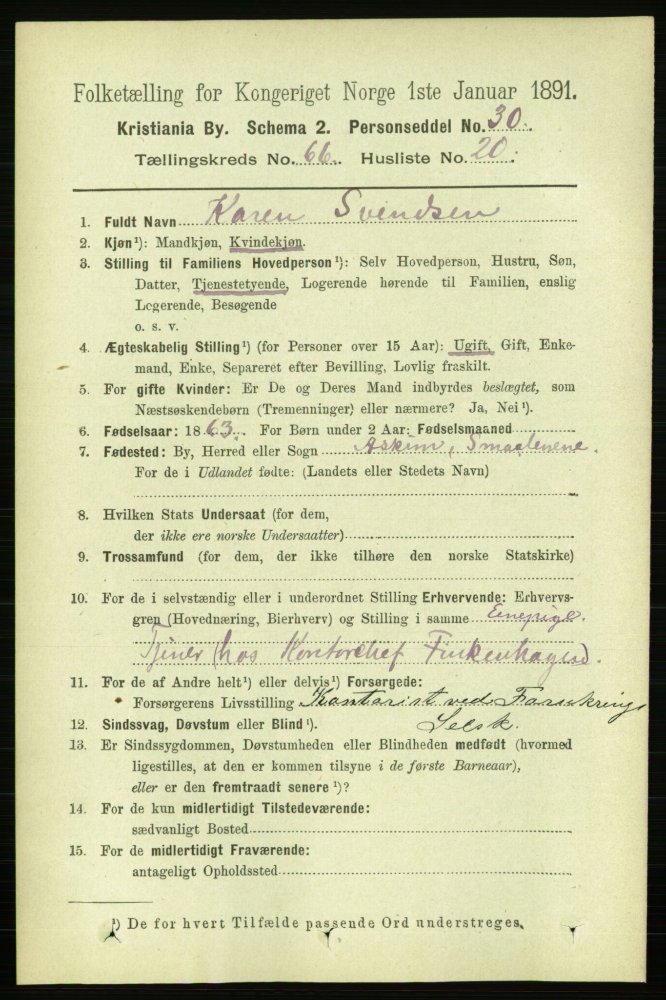 RA, 1891 census for 0301 Kristiania, 1891, p. 35996