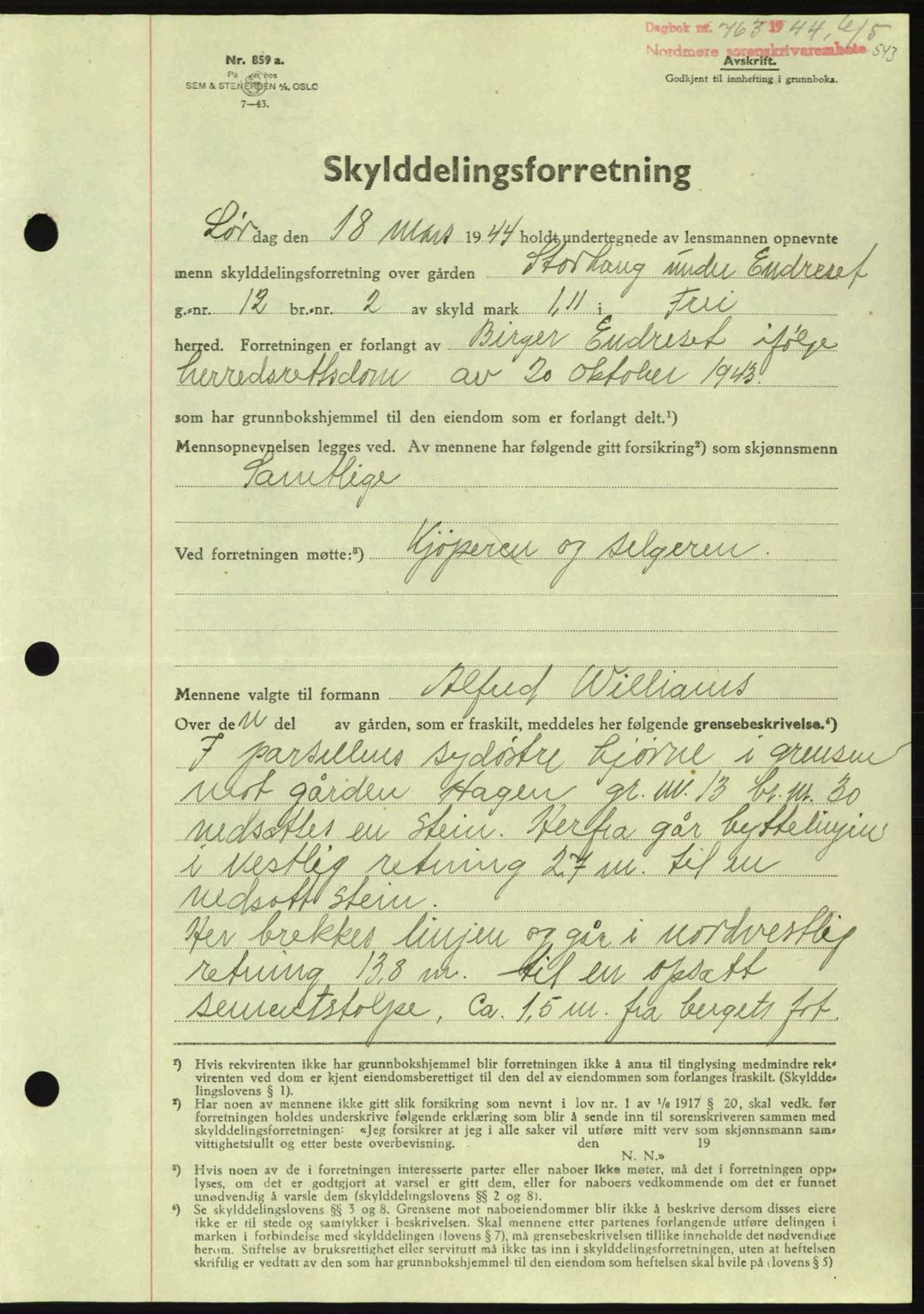 Nordmøre sorenskriveri, AV/SAT-A-4132/1/2/2Ca: Mortgage book no. A97, 1944-1944, Diary no: : 763/1944