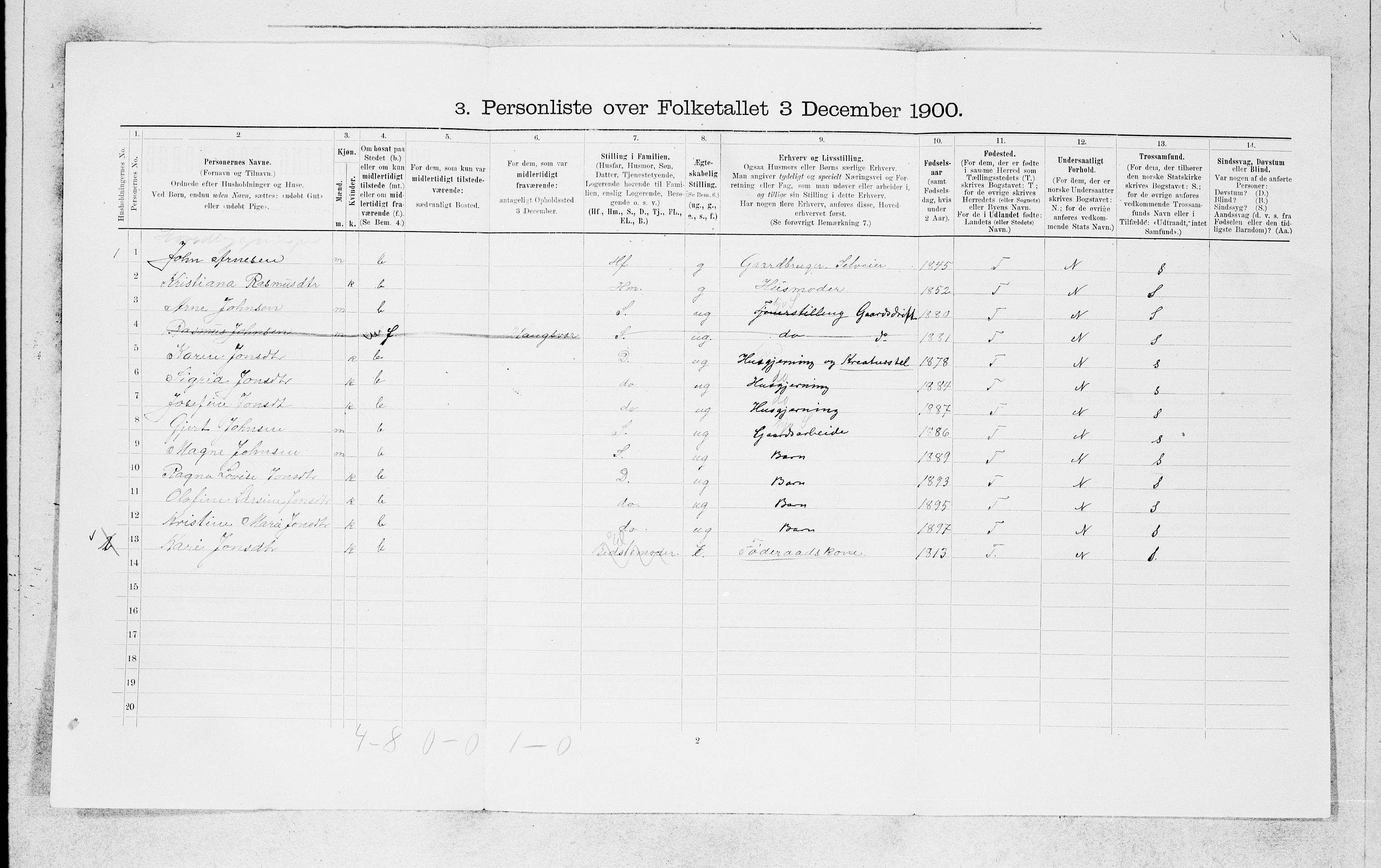 SAB, 1900 census for Masfjorden, 1900, p. 548