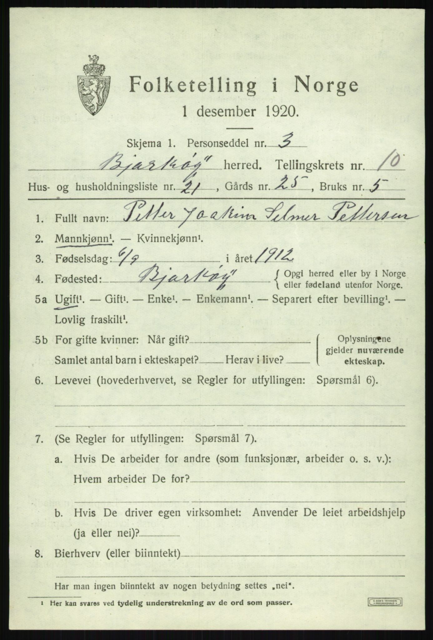 SATØ, 1920 census for Bjarkøy, 1920, p. 4267