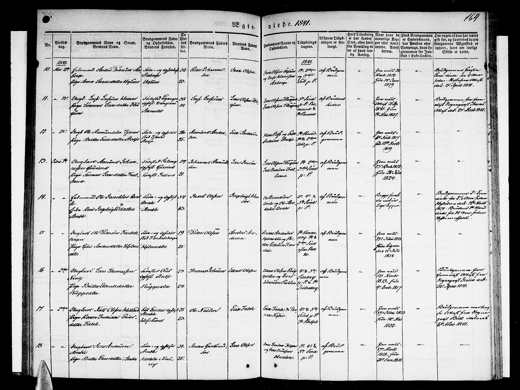 Sogndal sokneprestembete, SAB/A-81301/H/Haa/Haaa/L0011: Parish register (official) no. A 11, 1839-1847, p. 164