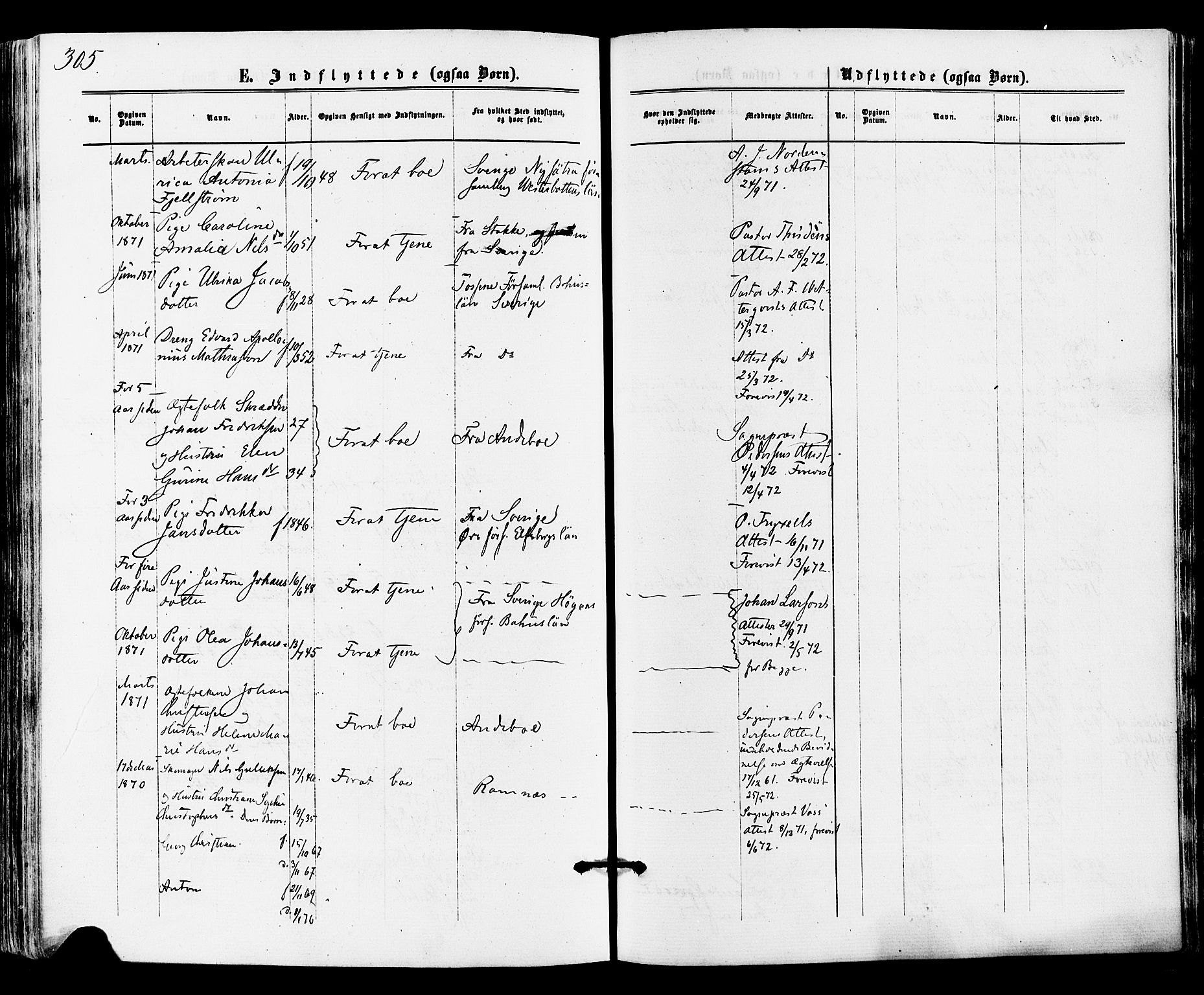 Tønsberg kirkebøker, AV/SAKO-A-330/F/Fa/L0009: Parish register (official) no. I 9, 1865-1873, p. 305