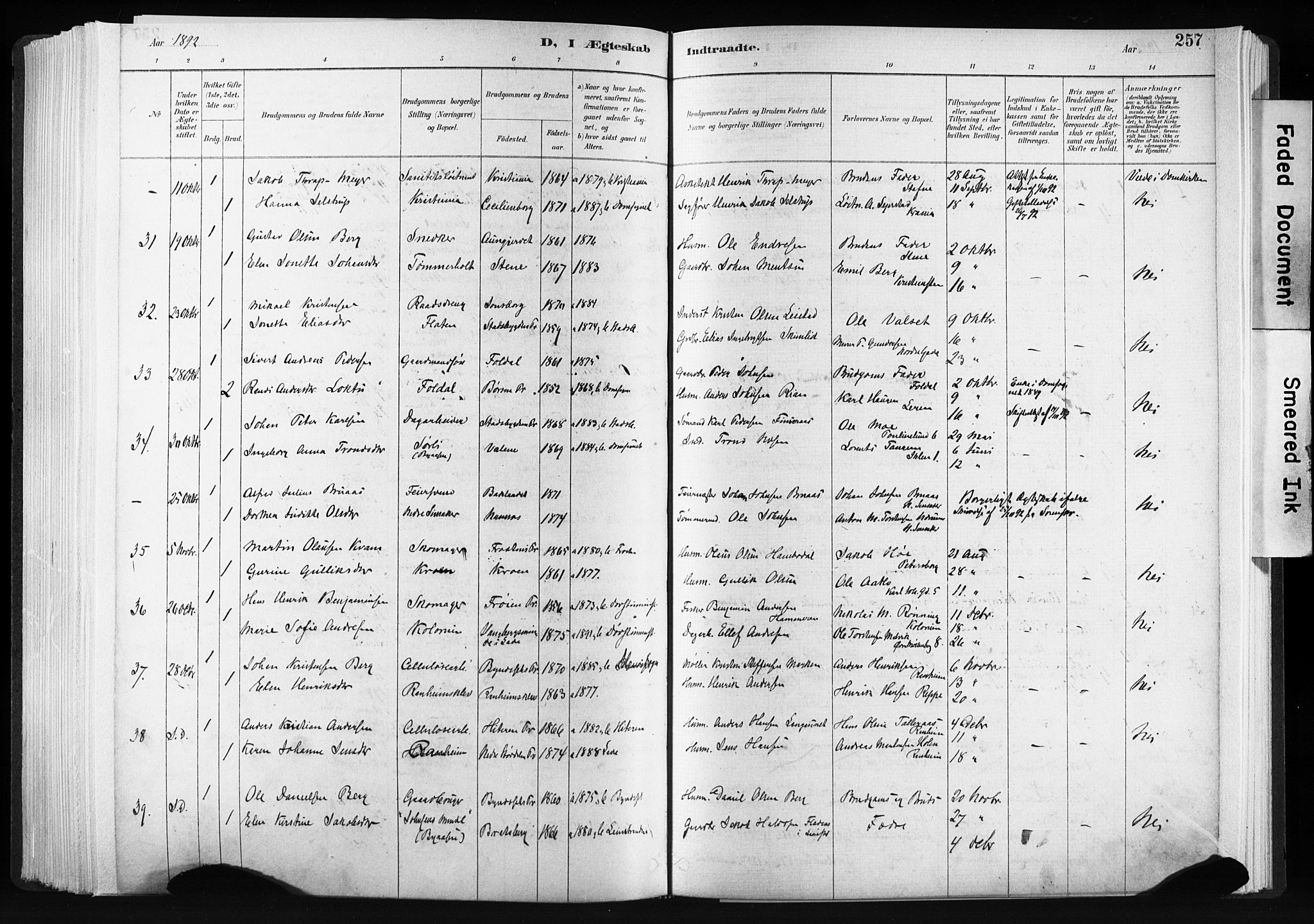 Ministerialprotokoller, klokkerbøker og fødselsregistre - Sør-Trøndelag, SAT/A-1456/606/L0300: Parish register (official) no. 606A15, 1886-1893, p. 257