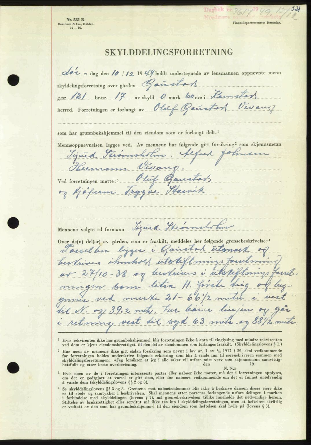 Nordmøre sorenskriveri, AV/SAT-A-4132/1/2/2Ca: Mortgage book no. A113, 1949-1950, Diary no: : 3617/1949