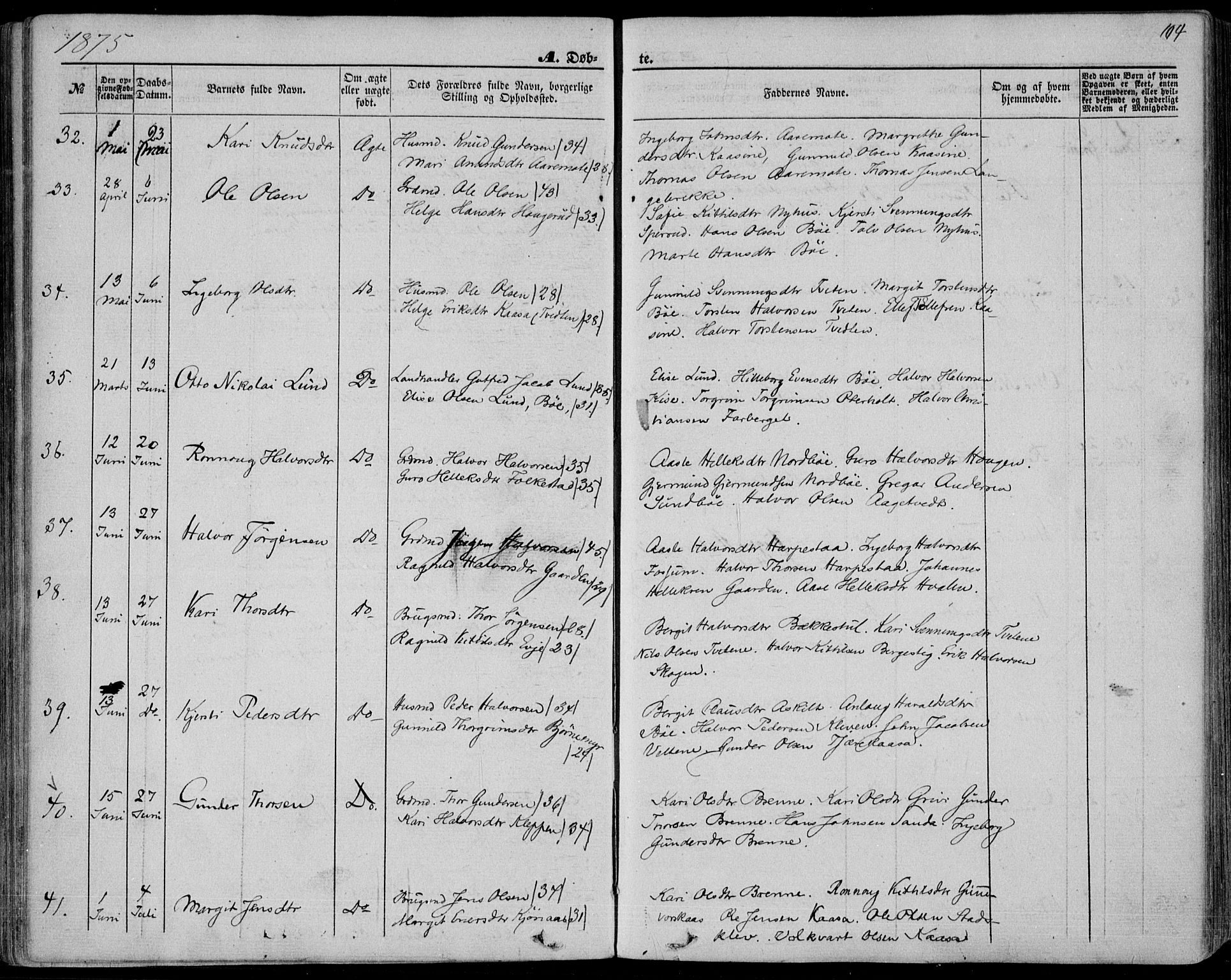 Bø kirkebøker, SAKO/A-257/F/Fa/L0009: Parish register (official) no. 9, 1862-1879, p. 104