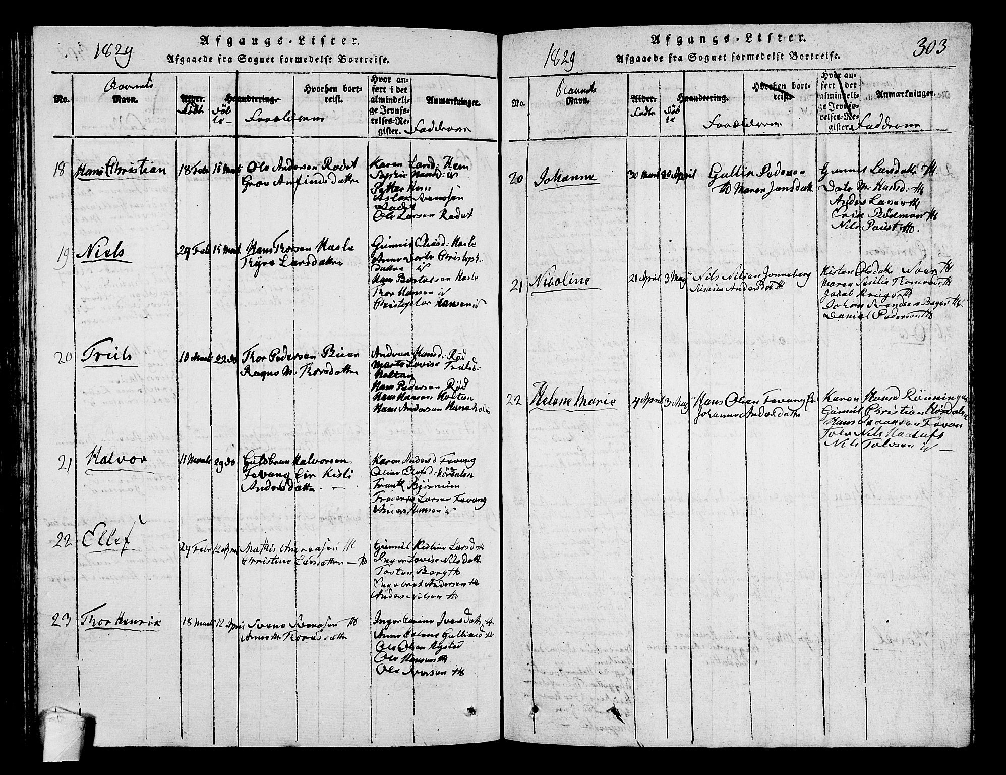 Sandar kirkebøker, SAKO/A-243/G/Ga/L0001: Parish register (copy) no. 1, 1814-1835, p. 303