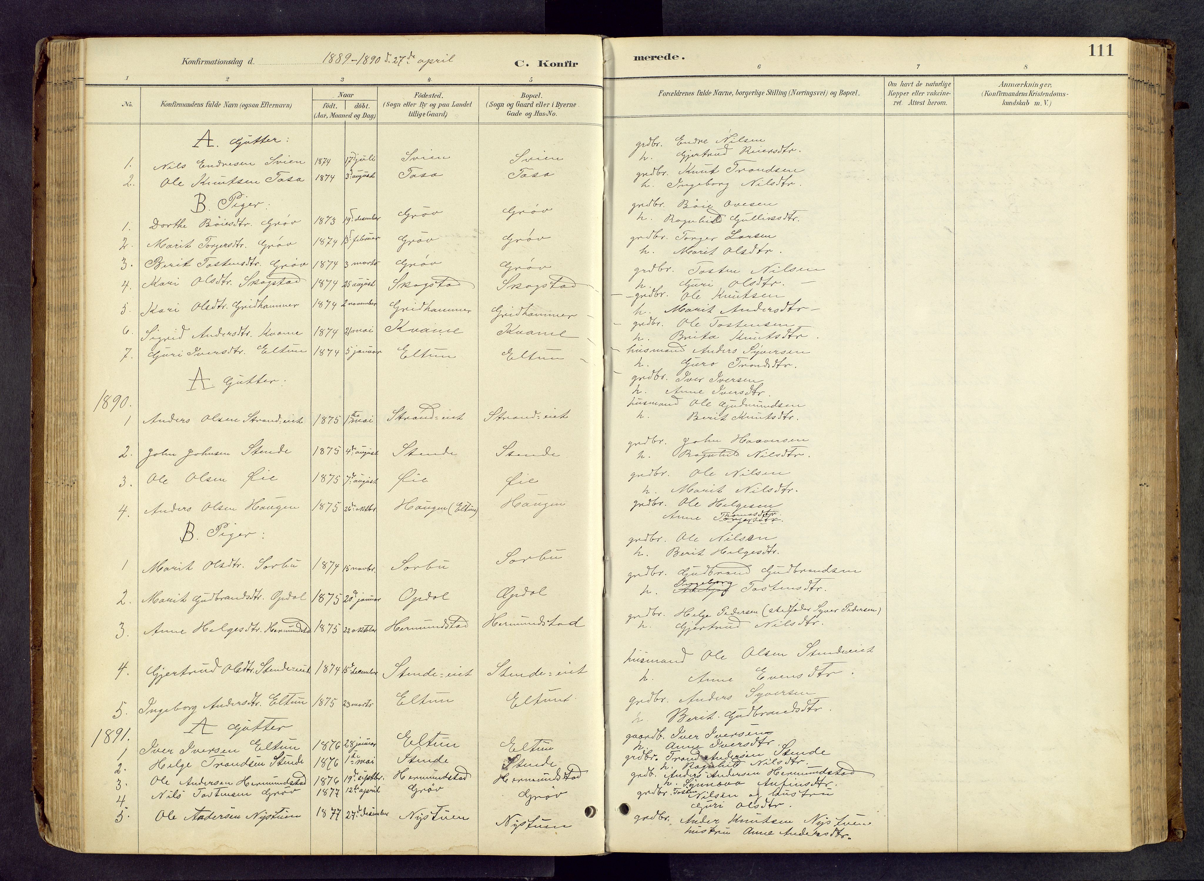 Vang prestekontor, Valdres, SAH/PREST-140/H/Hb/L0005: Parish register (copy) no. 5, 1889-1945, p. 111