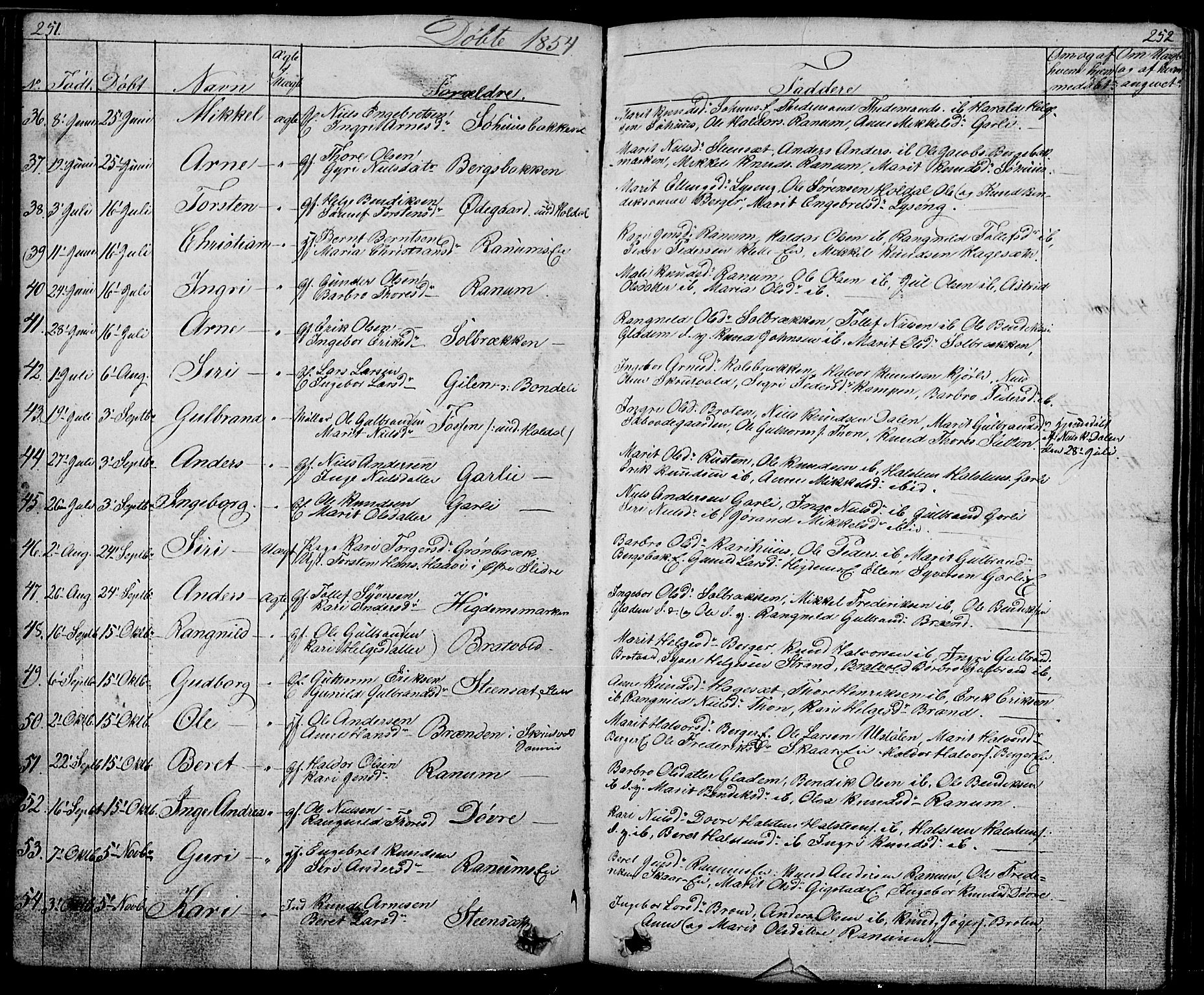Nord-Aurdal prestekontor, SAH/PREST-132/H/Ha/Hab/L0001: Parish register (copy) no. 1, 1834-1887, p. 251-252