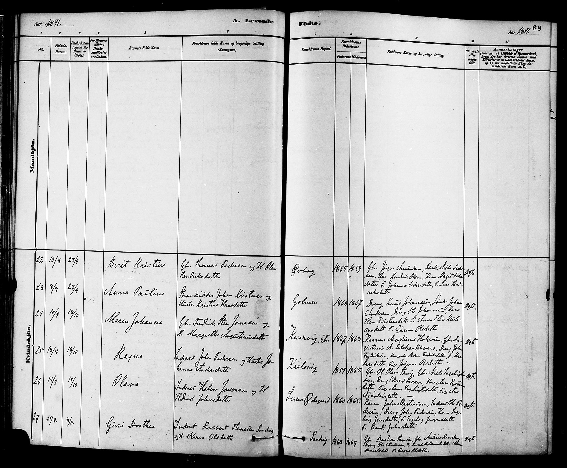 Ministerialprotokoller, klokkerbøker og fødselsregistre - Møre og Romsdal, AV/SAT-A-1454/577/L0896: Parish register (official) no. 577A03, 1880-1898, p. 68