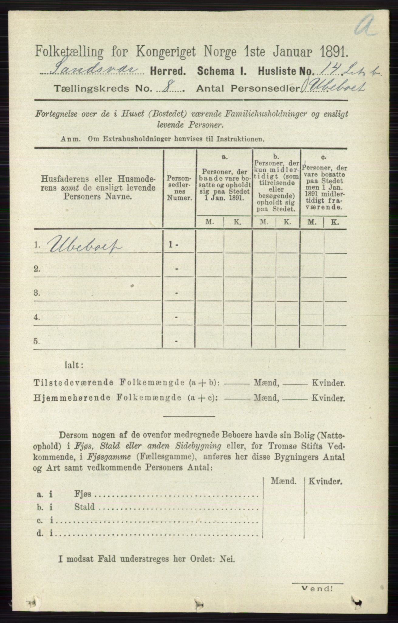 RA, 1891 census for 0629 Sandsvær, 1891, p. 4283