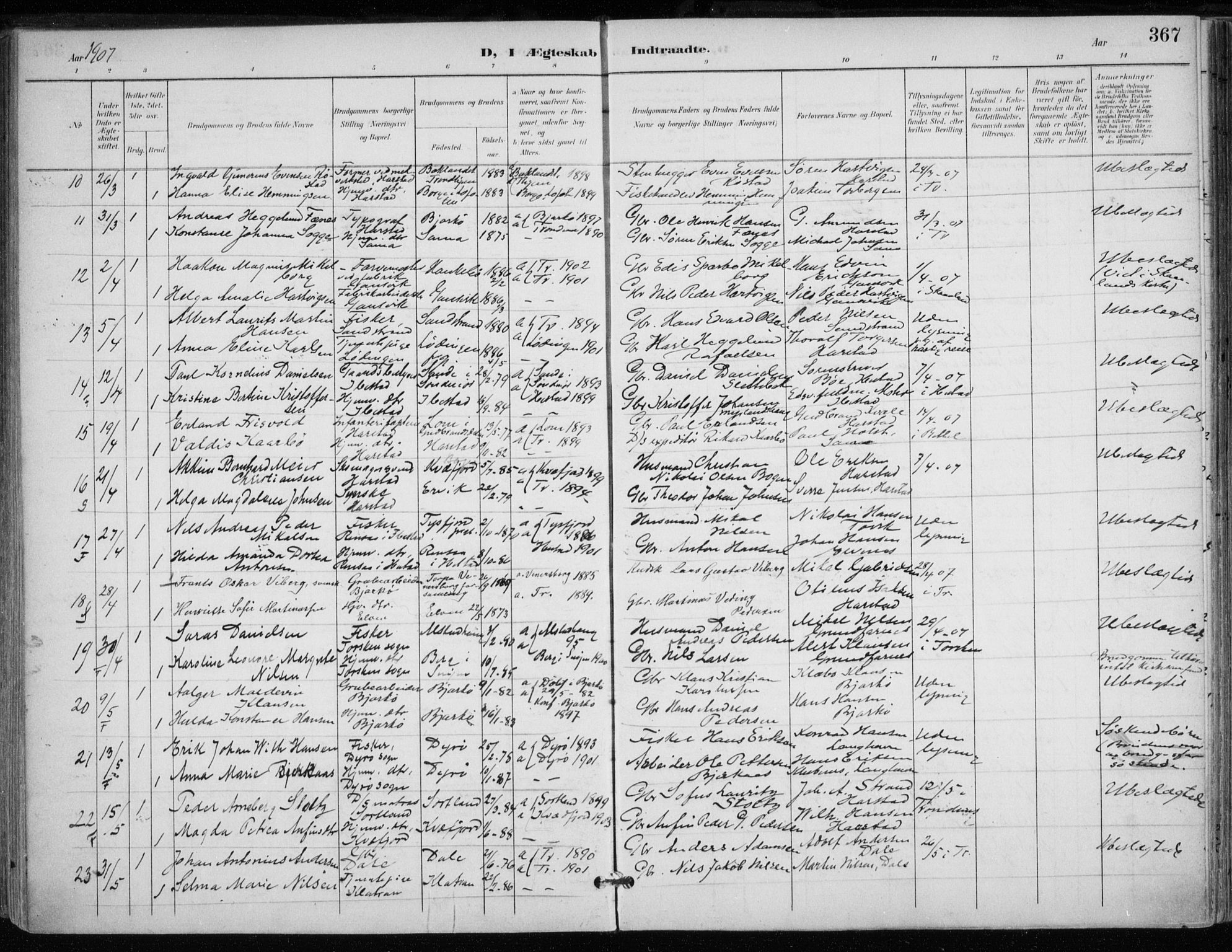 Trondenes sokneprestkontor, SATØ/S-1319/H/Ha/L0017kirke: Parish register (official) no. 17, 1899-1908, p. 367