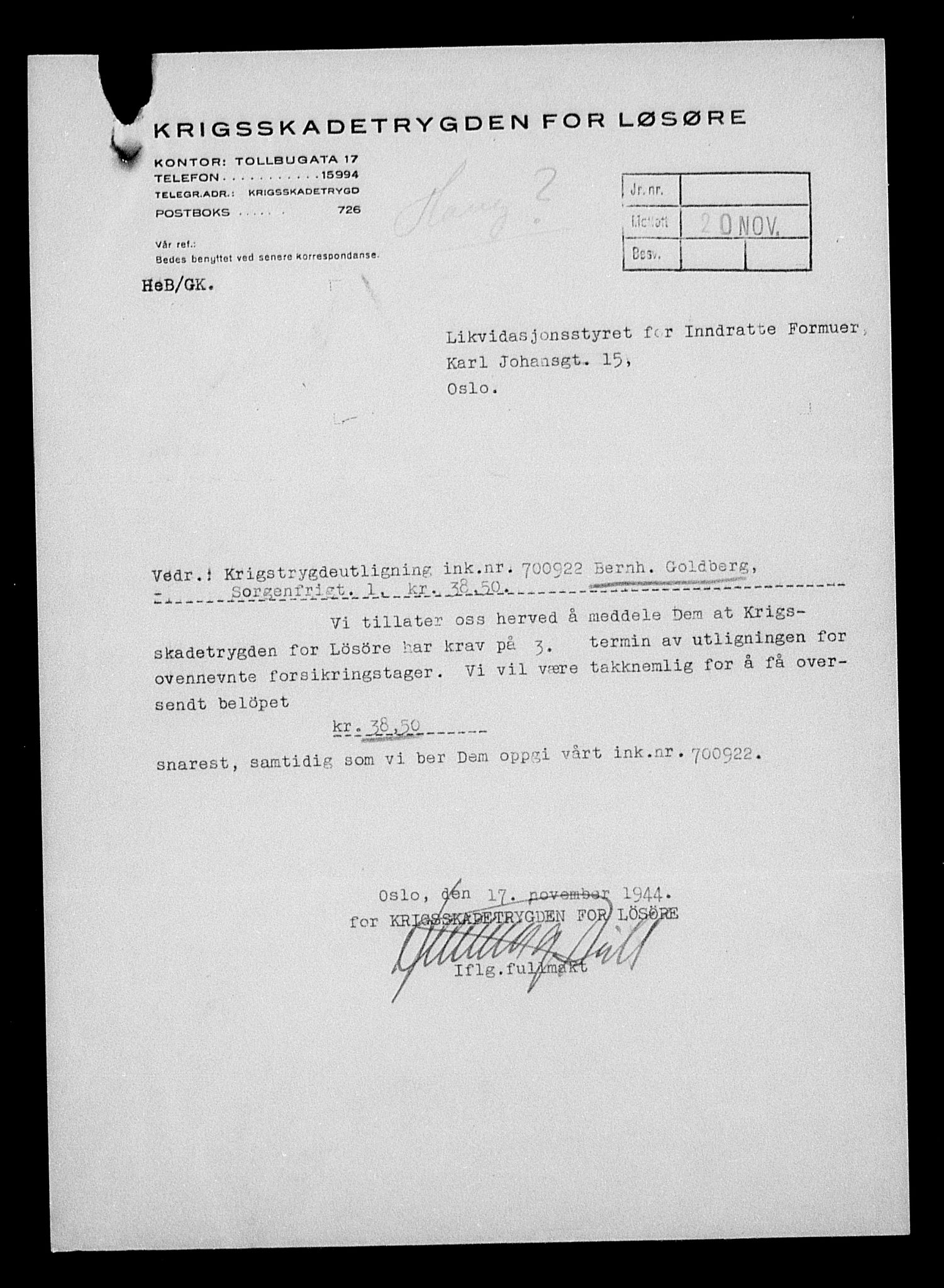 Justisdepartementet, Tilbakeføringskontoret for inndratte formuer, AV/RA-S-1564/H/Hc/Hcc/L0939: --, 1945-1947, p. 231