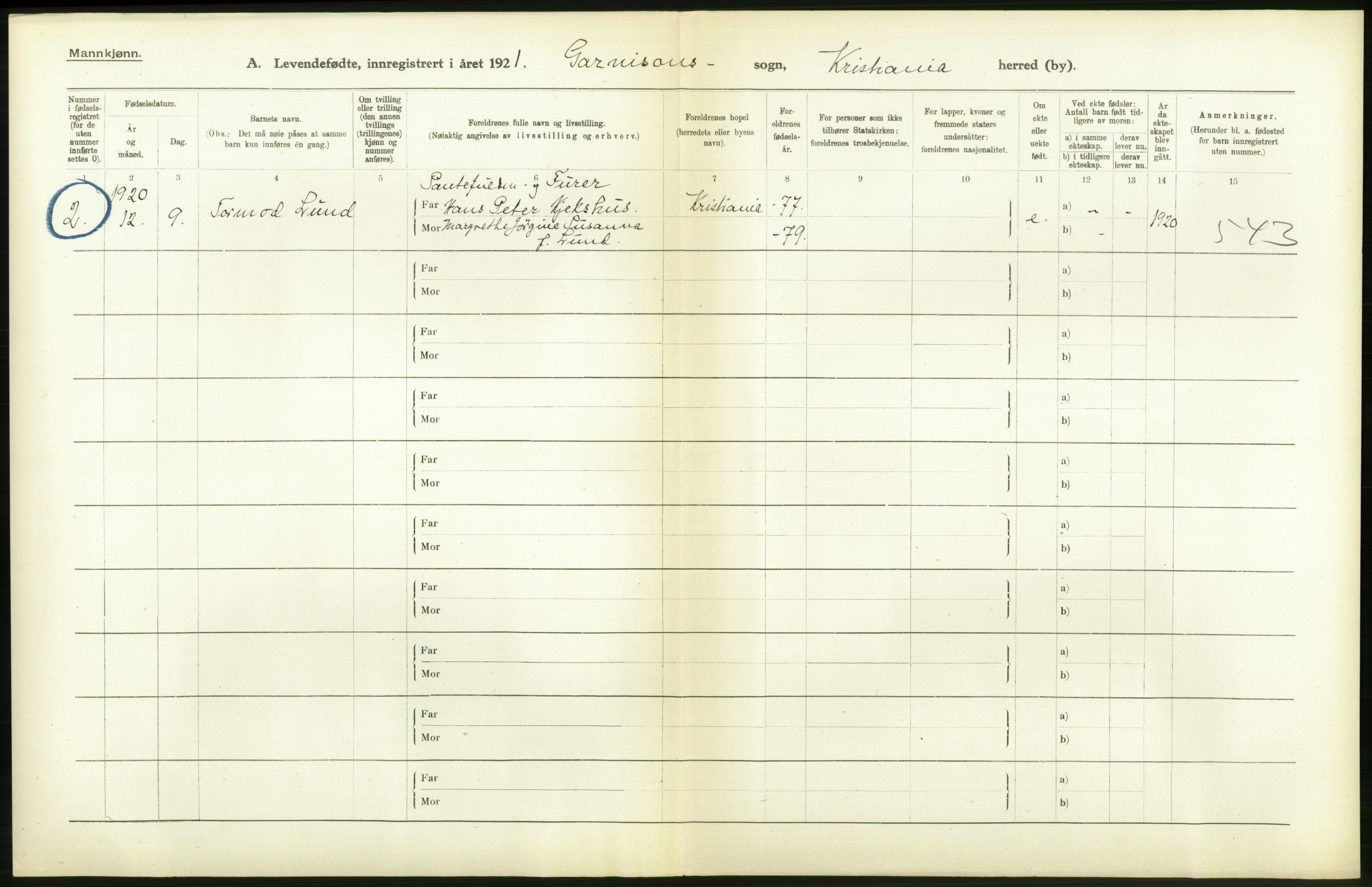 Statistisk sentralbyrå, Sosiodemografiske emner, Befolkning, RA/S-2228/D/Df/Dfc/Dfca/L0009: Kristiania: Levendefødte menn og kvinner., 1921, p. 340