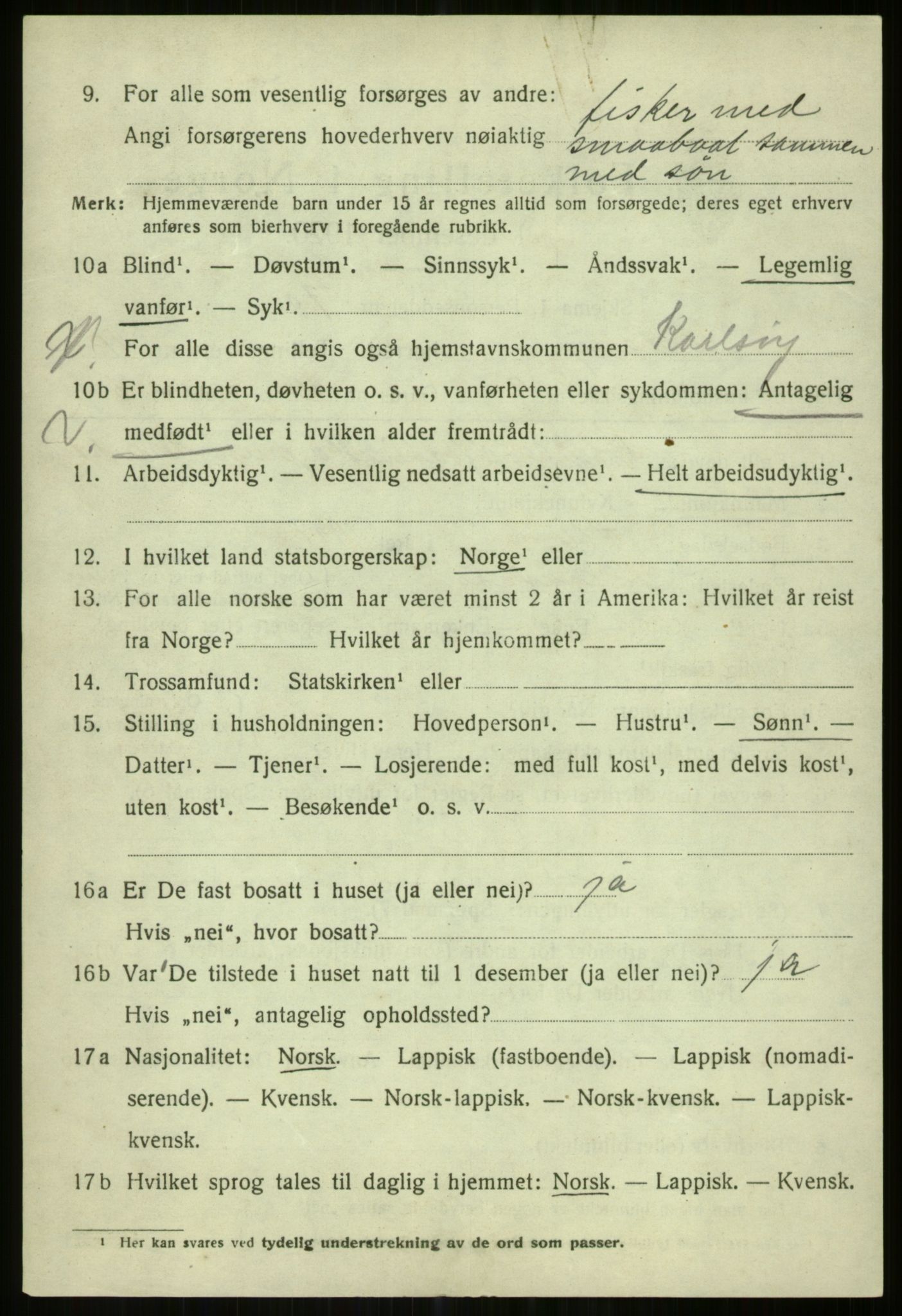 SATØ, 1920 census for Karlsøy, 1920, p. 5236