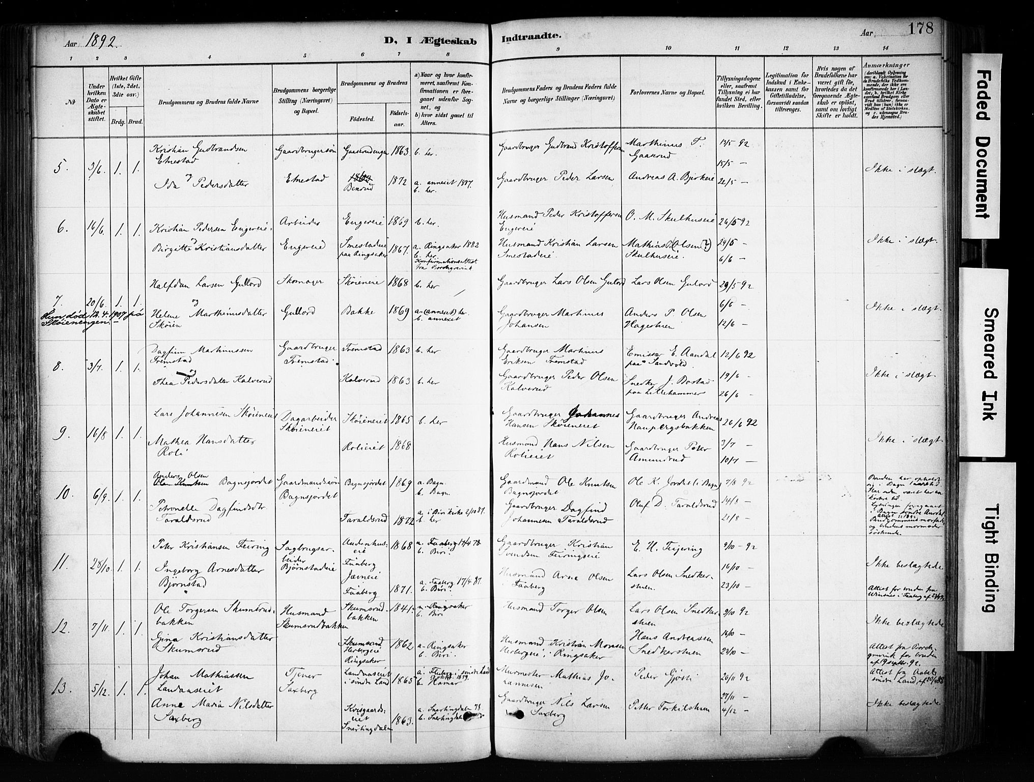 Biri prestekontor, AV/SAH-PREST-096/H/Ha/Haa/L0009: Parish register (official) no. 9, 1887-1900, p. 178