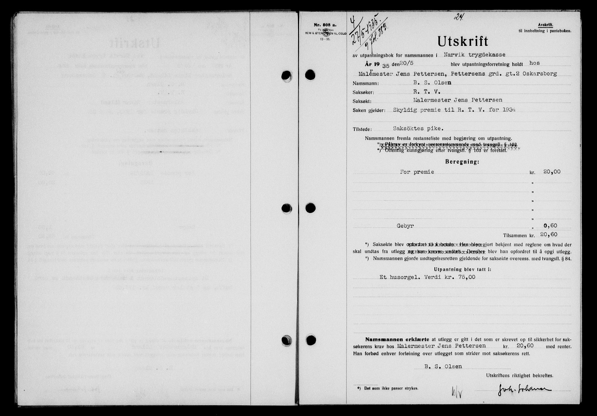 Narvik sorenskriveri, SAT/A-0002/1/2/2C/2Ca/L0011: Mortgage book no. 14, 1935-1937, Deed date: 27.05.1935