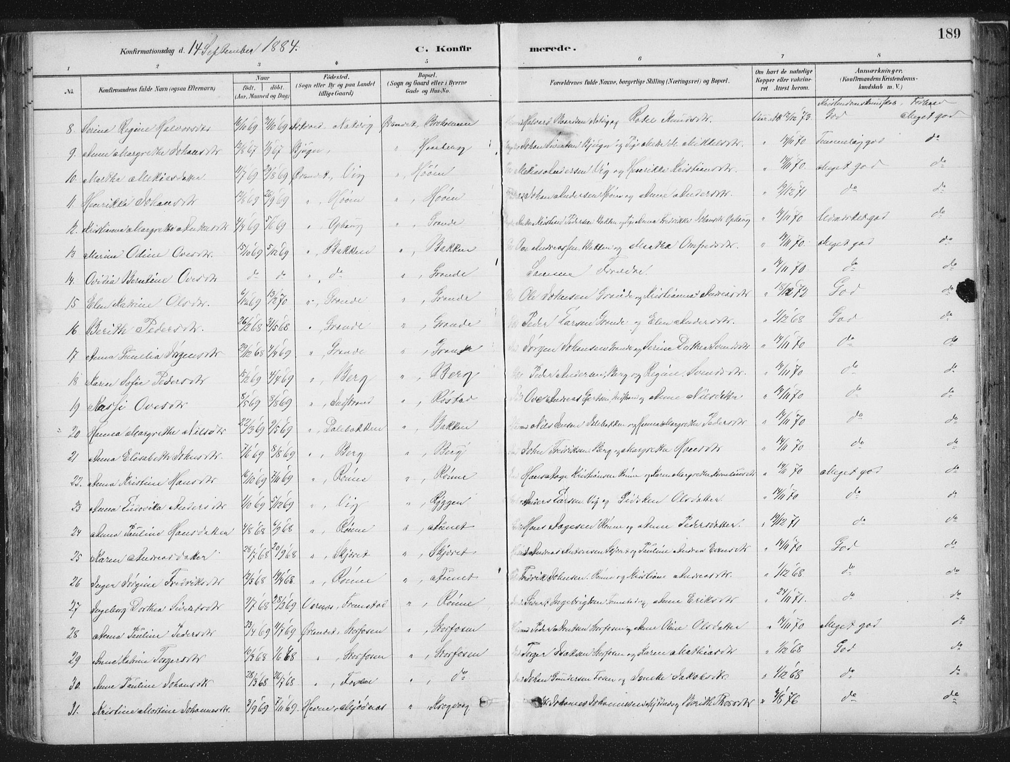 Ministerialprotokoller, klokkerbøker og fødselsregistre - Sør-Trøndelag, SAT/A-1456/659/L0739: Parish register (official) no. 659A09, 1879-1893, p. 189