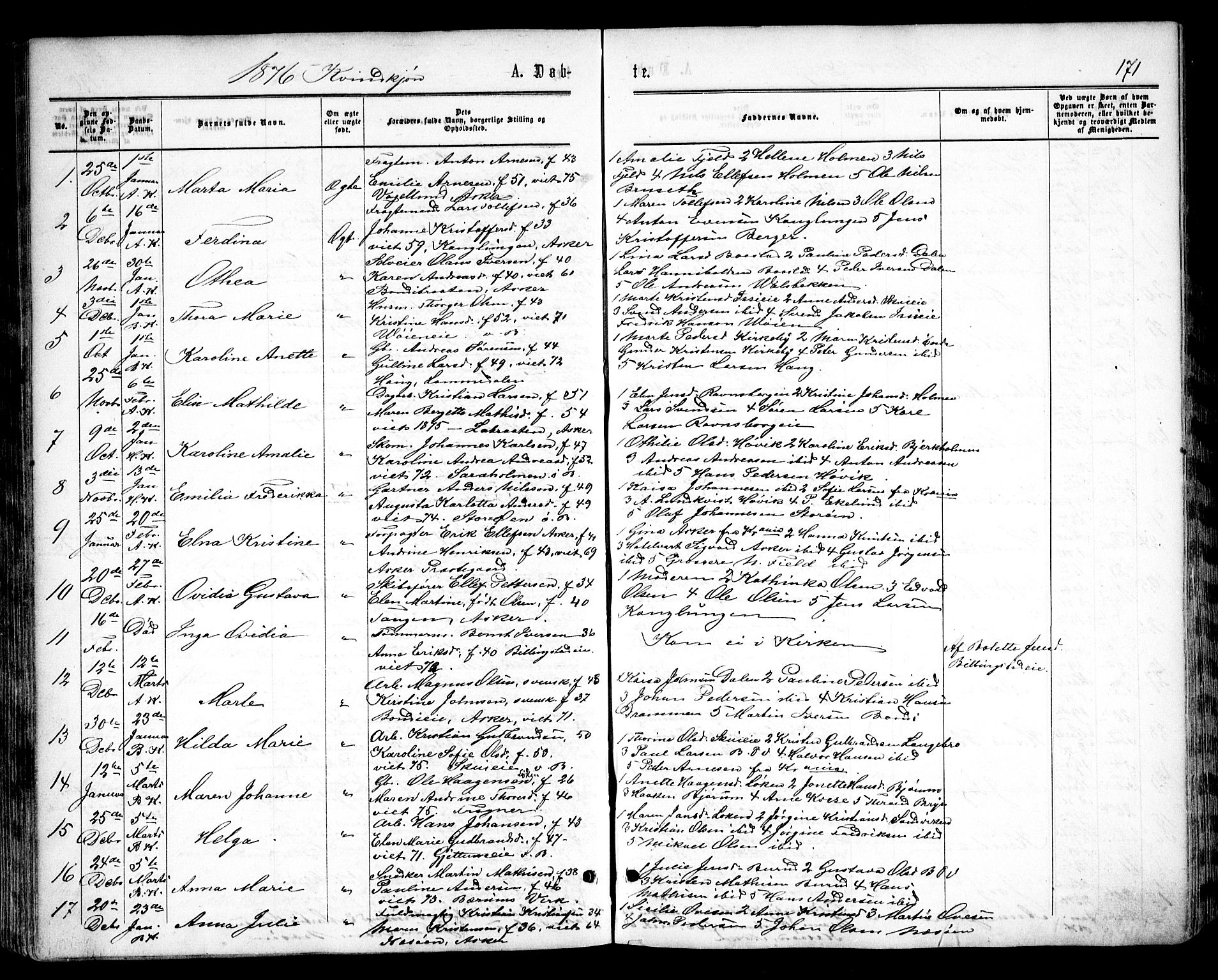 Asker prestekontor Kirkebøker, SAO/A-10256a/F/Fa/L0008: Parish register (official) no. I 8, 1865-1878, p. 171
