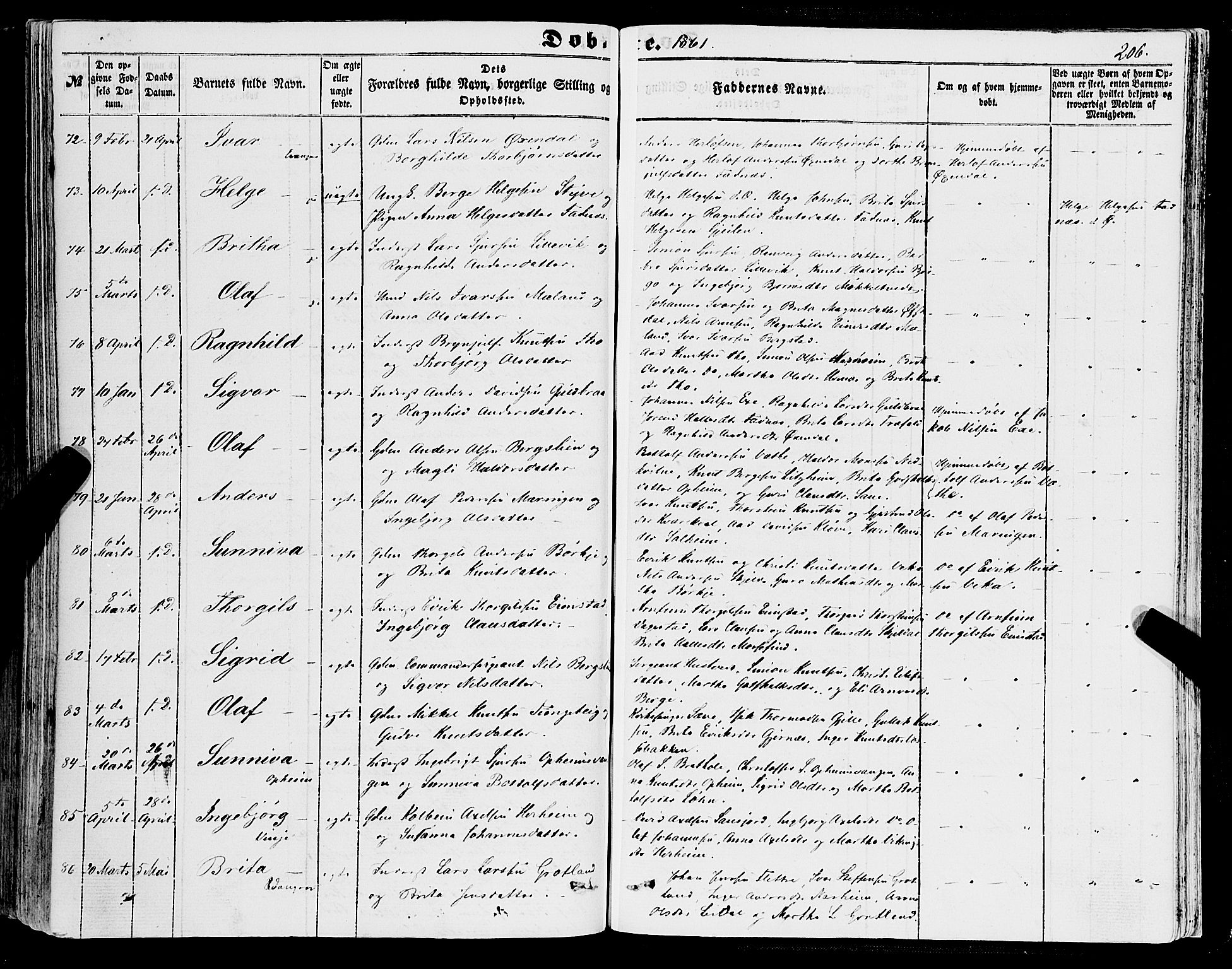Voss sokneprestembete, SAB/A-79001/H/Haa: Parish register (official) no. A 16, 1849-1863, p. 206