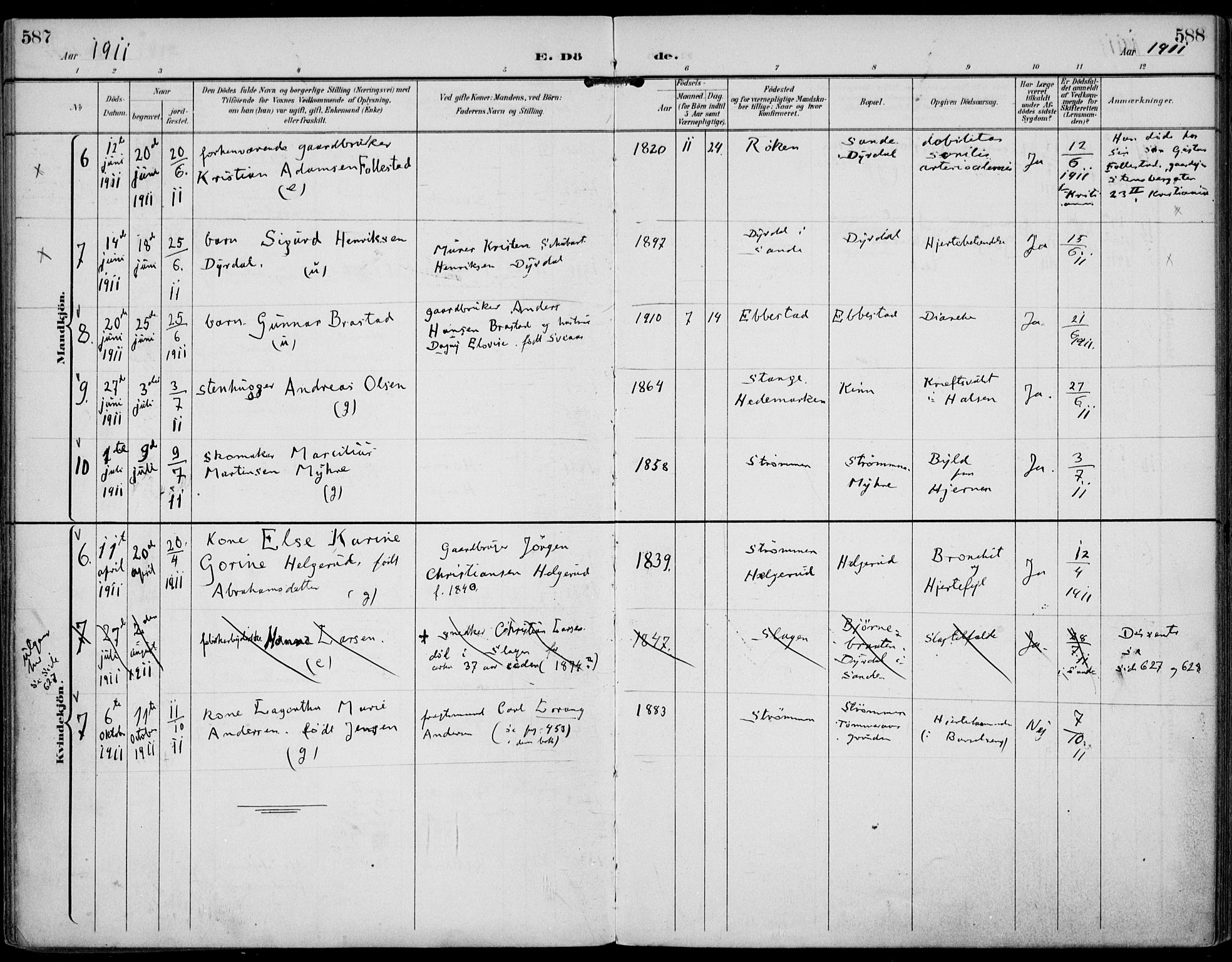 Strømm kirkebøker, SAKO/A-322/F/Fa/L0005: Parish register (official) no. I 5, 1898-1919, p. 587-588