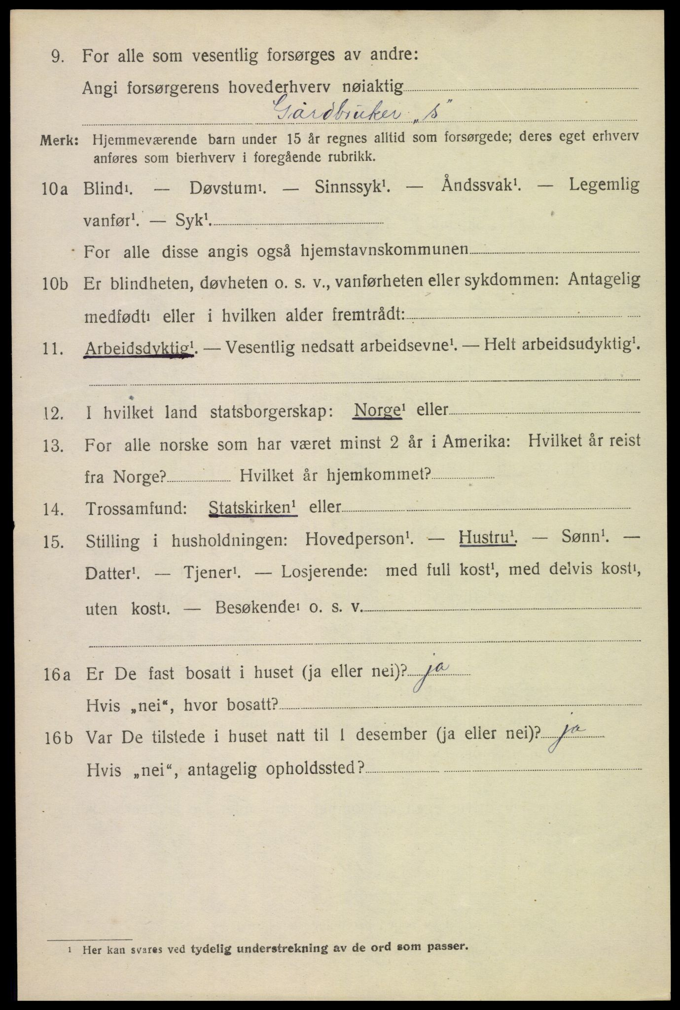 SAH, 1920 census for Gran, 1920, p. 9458