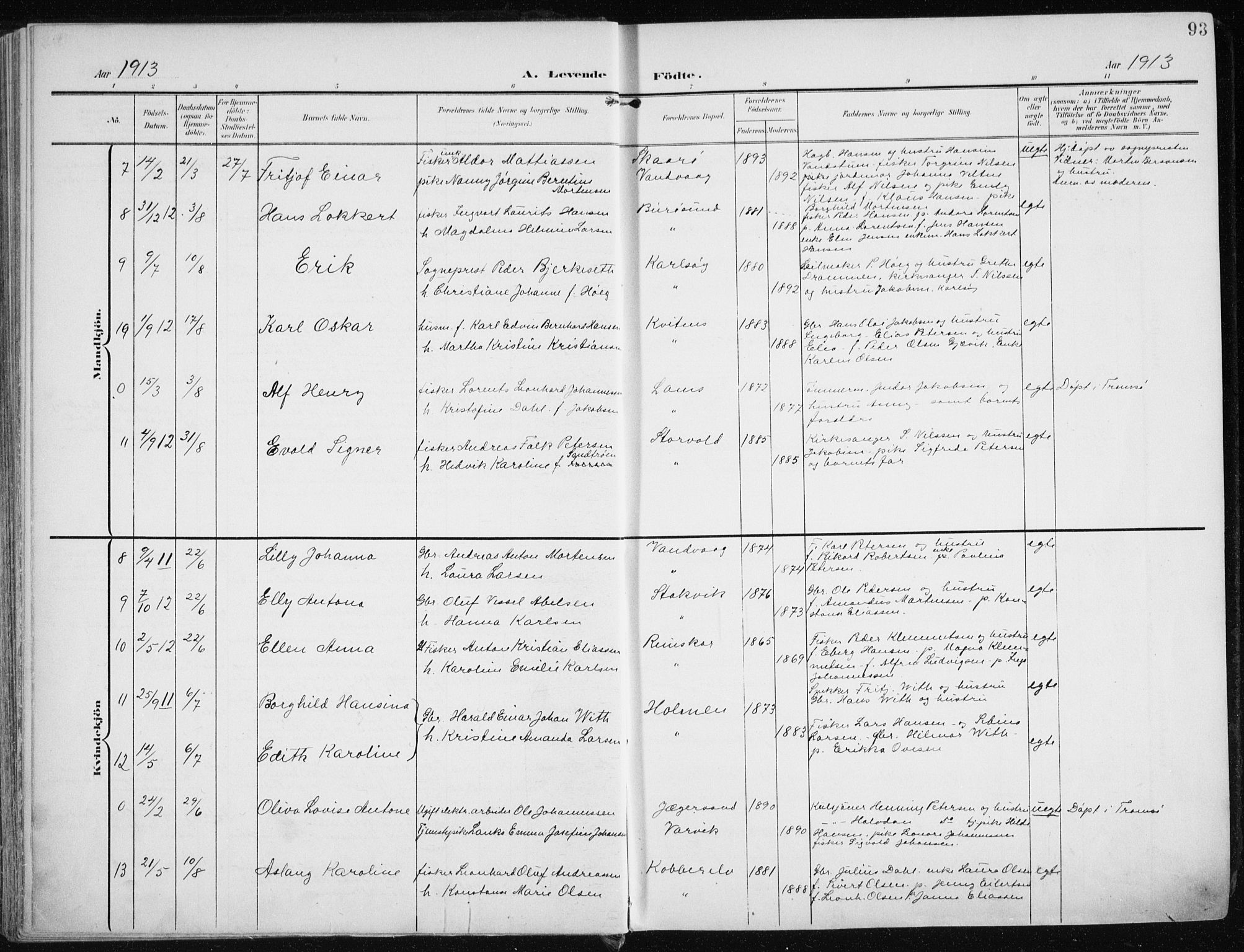 Karlsøy sokneprestembete, SATØ/S-1299/H/Ha/Haa/L0014kirke: Parish register (official) no. 14, 1903-1917, p. 93