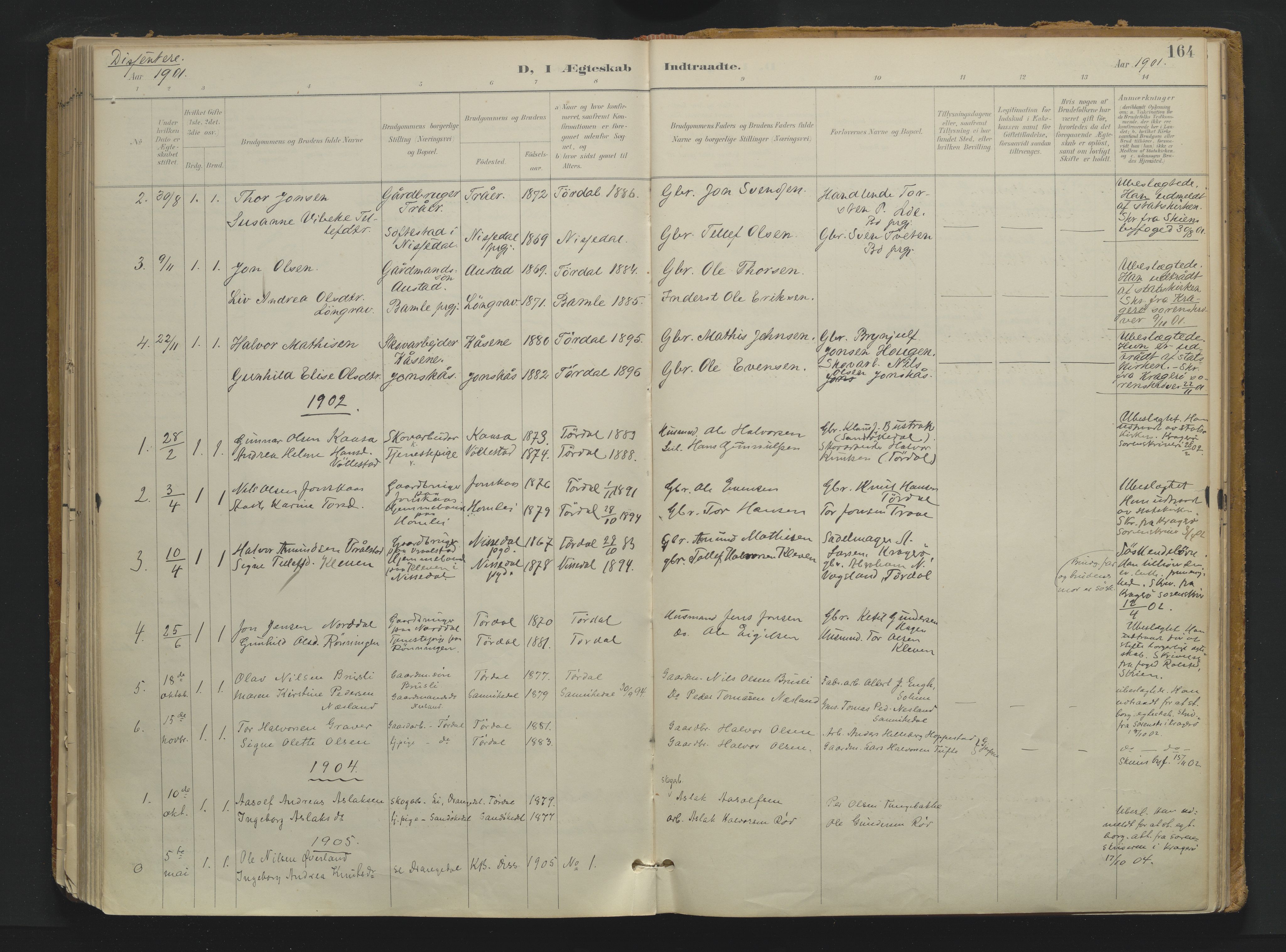 Drangedal kirkebøker, SAKO/A-258/F/Fa/L0013: Parish register (official) no. 13, 1895-1919, p. 164