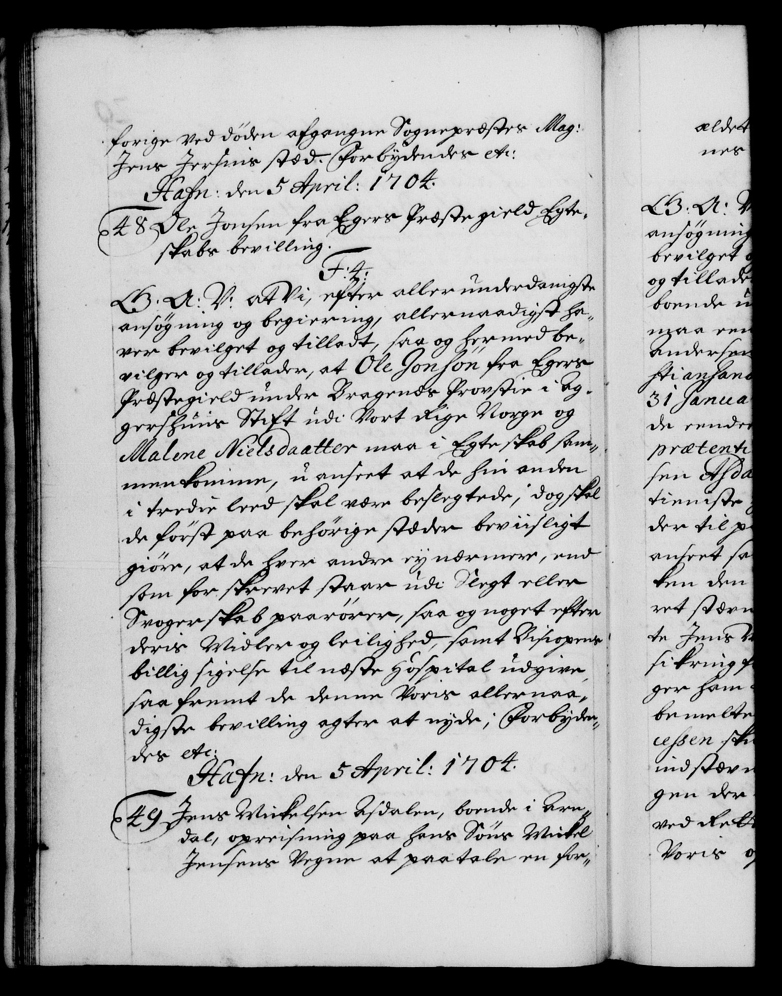 Danske Kanselli 1572-1799, RA/EA-3023/F/Fc/Fca/Fcaa/L0019: Norske registre, 1704-1707, p. 29b