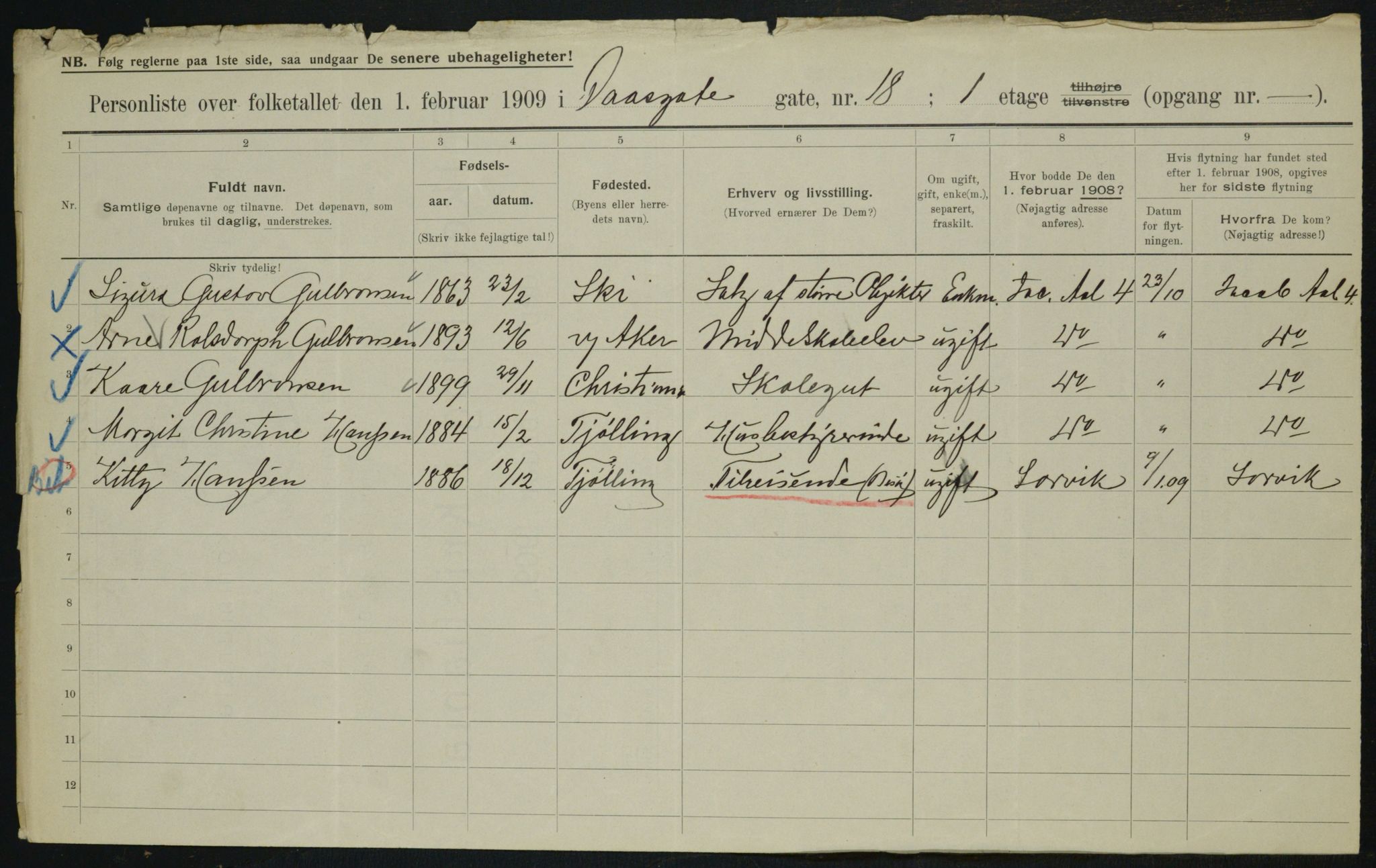 OBA, Municipal Census 1909 for Kristiania, 1909, p. 16446