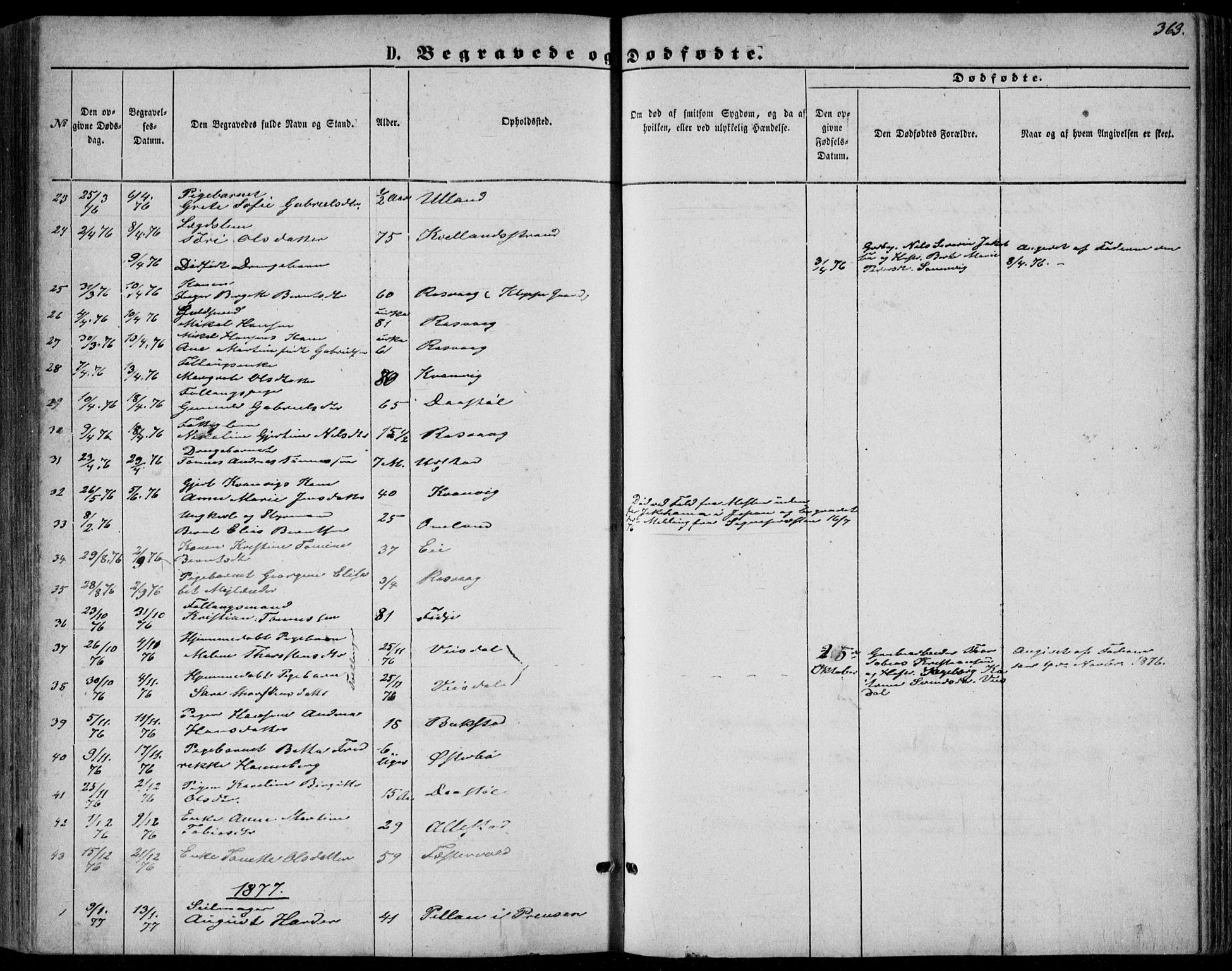 Flekkefjord sokneprestkontor, AV/SAK-1111-0012/F/Fb/Fbb/L0003: Parish register (copy) no. B 3, 1867-1889, p. 363