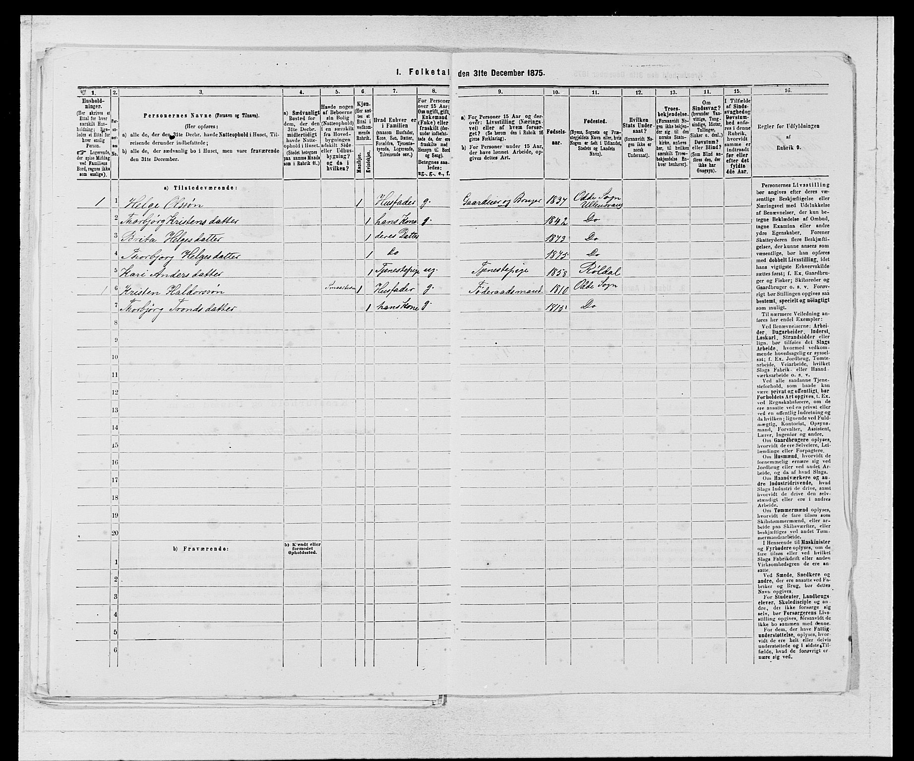 SAB, 1875 census for 1230P Ullensvang, 1875, p. 116