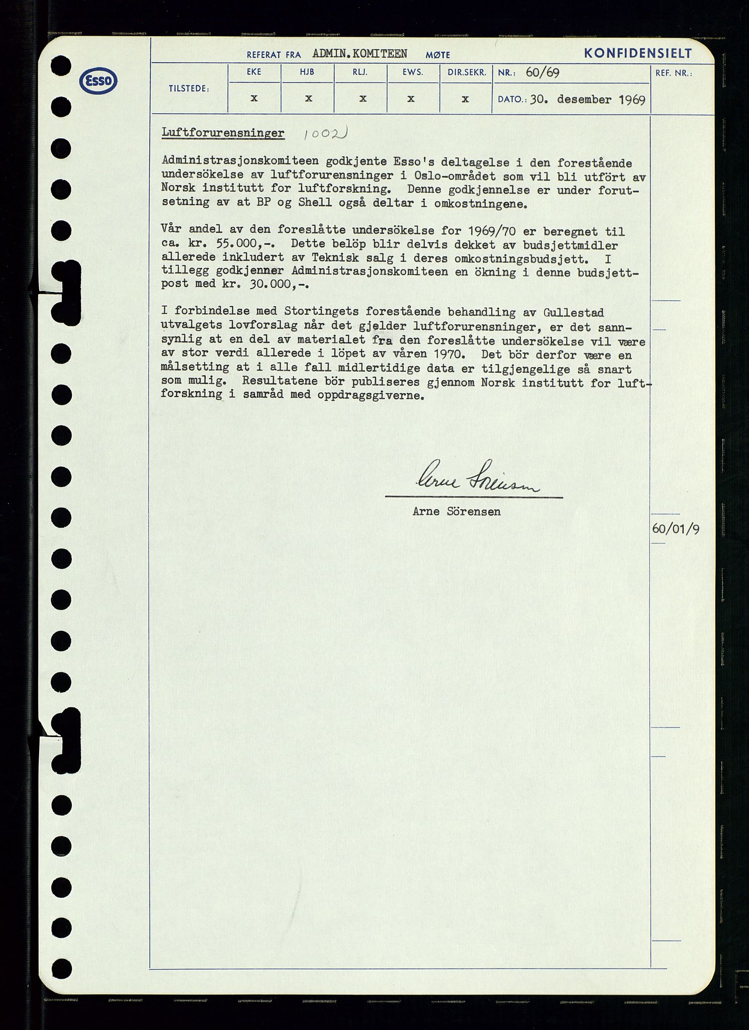 Pa 0982 - Esso Norge A/S, AV/SAST-A-100448/A/Aa/L0003/0001: Den administrerende direksjon Board minutes (styrereferater) og Bedriftforsamlingsprotokoll / Den administrerende direksjon Board minutes (styrereferater), 1969, p. 132