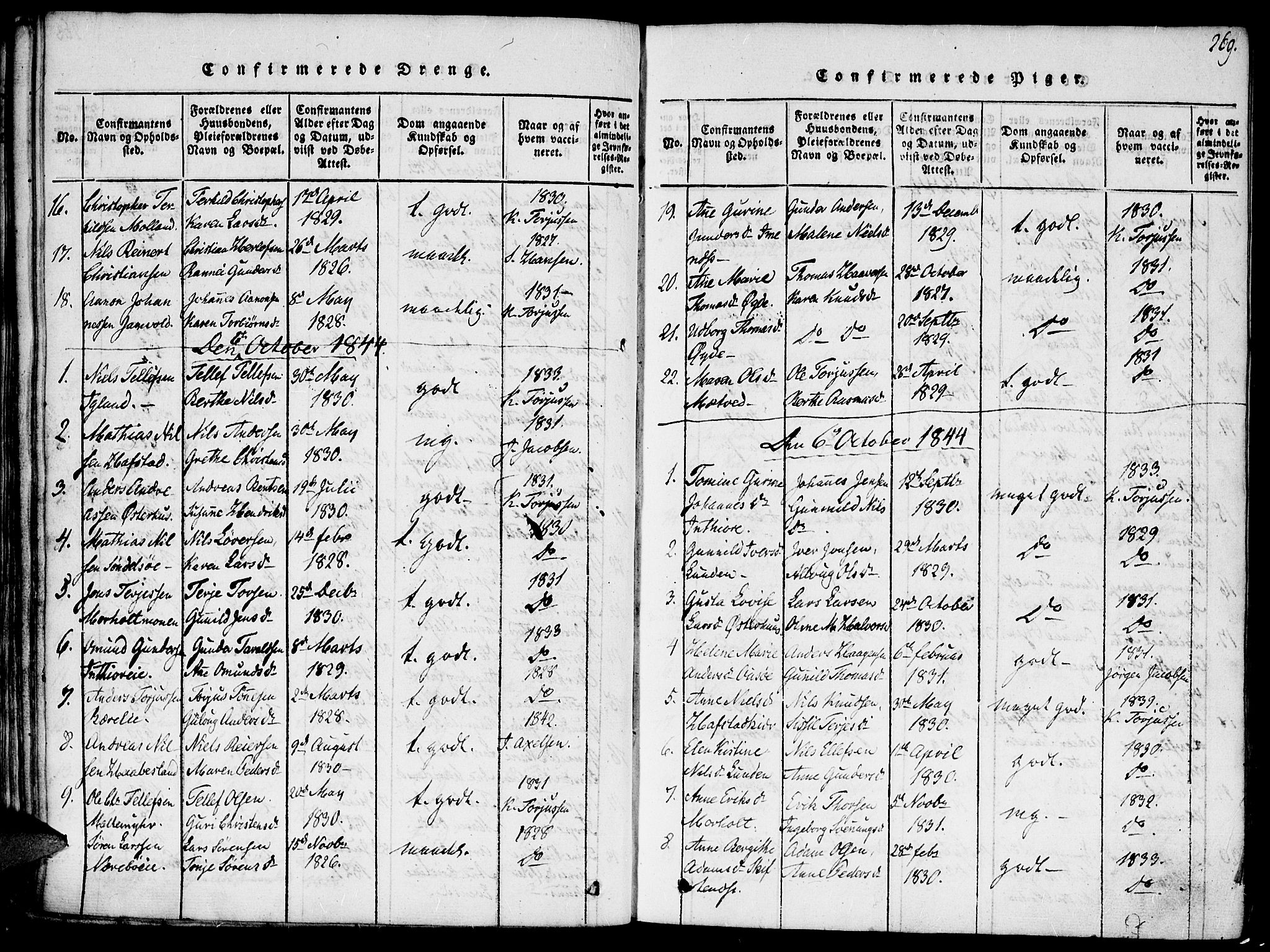 Hommedal sokneprestkontor, SAK/1111-0023/F/Fa/Fab/L0003: Parish register (official) no. A 3, 1815-1848, p. 269