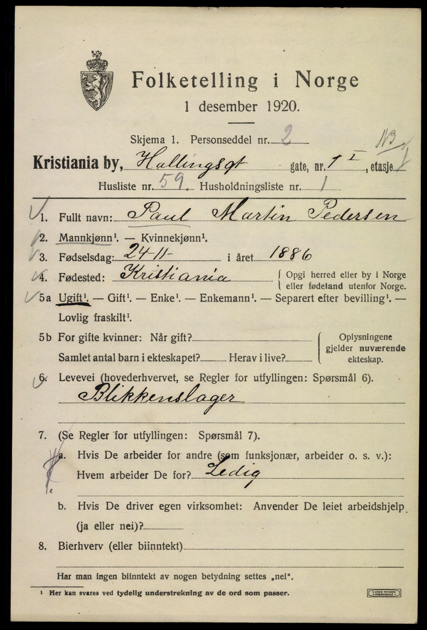 SAO, 1920 census for Kristiania, 1920, p. 267069