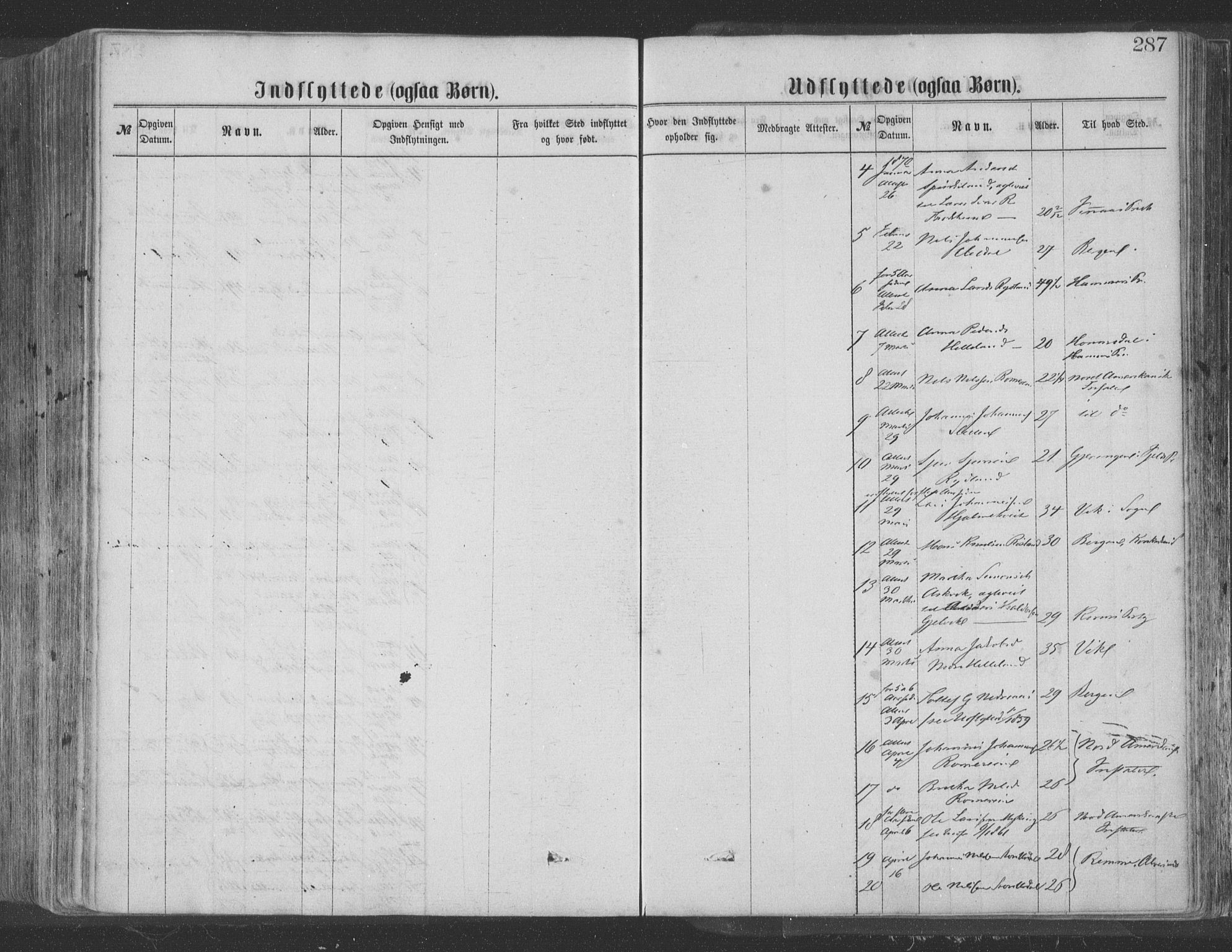 Hosanger sokneprestembete, AV/SAB-A-75801/H/Haa: Parish register (official) no. A 9, 1864-1876, p. 287