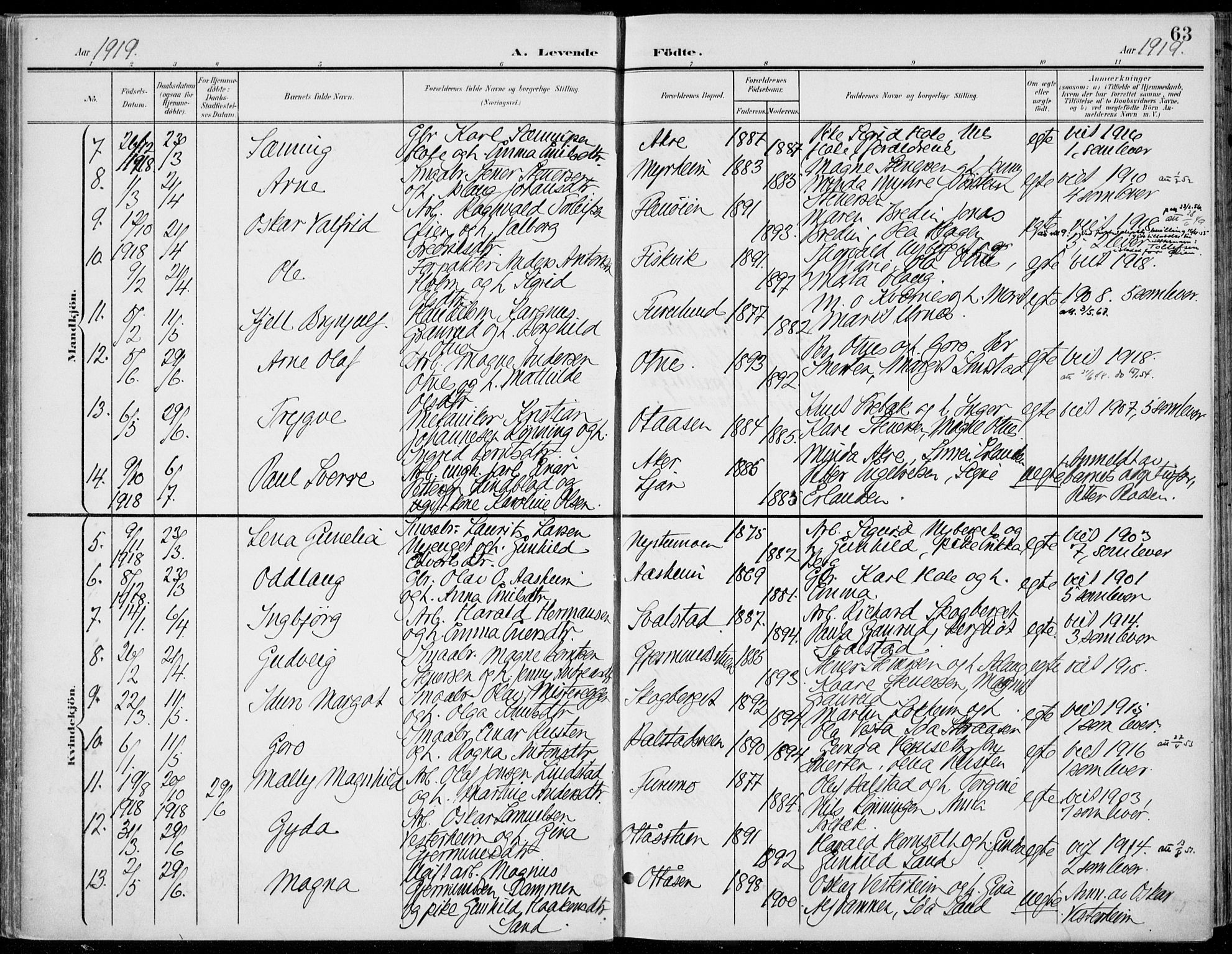 Rendalen prestekontor, AV/SAH-PREST-054/H/Ha/Haa/L0011: Parish register (official) no. 11, 1901-1925, p. 63