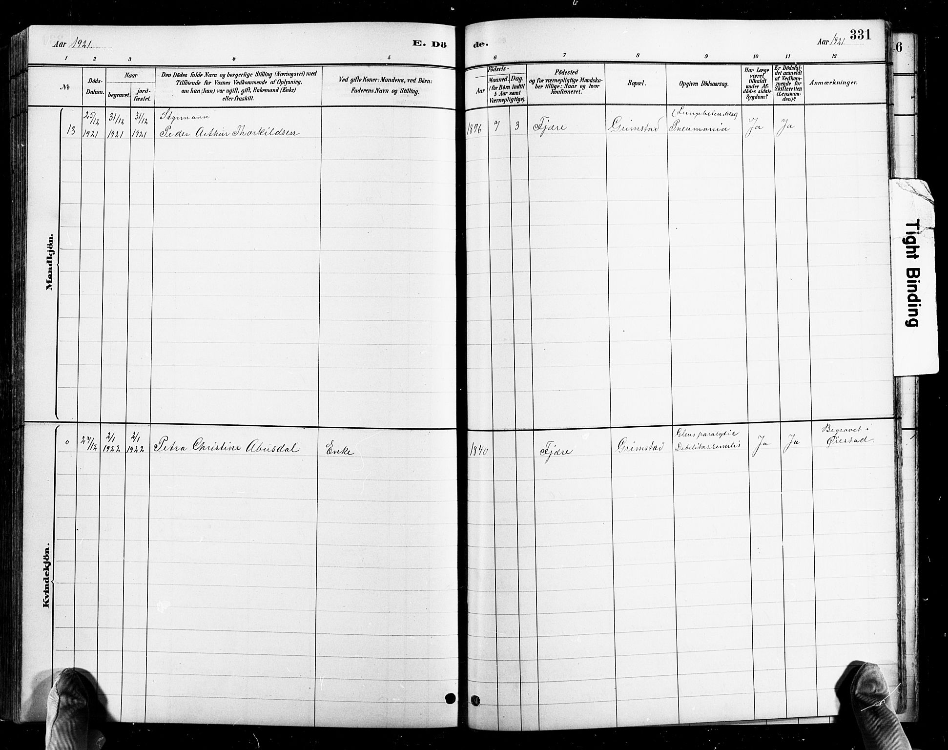 Grimstad sokneprestkontor, SAK/1111-0017/F/Fb/L0001: Parish register (copy) no. B 1, 1881-1922, p. 331