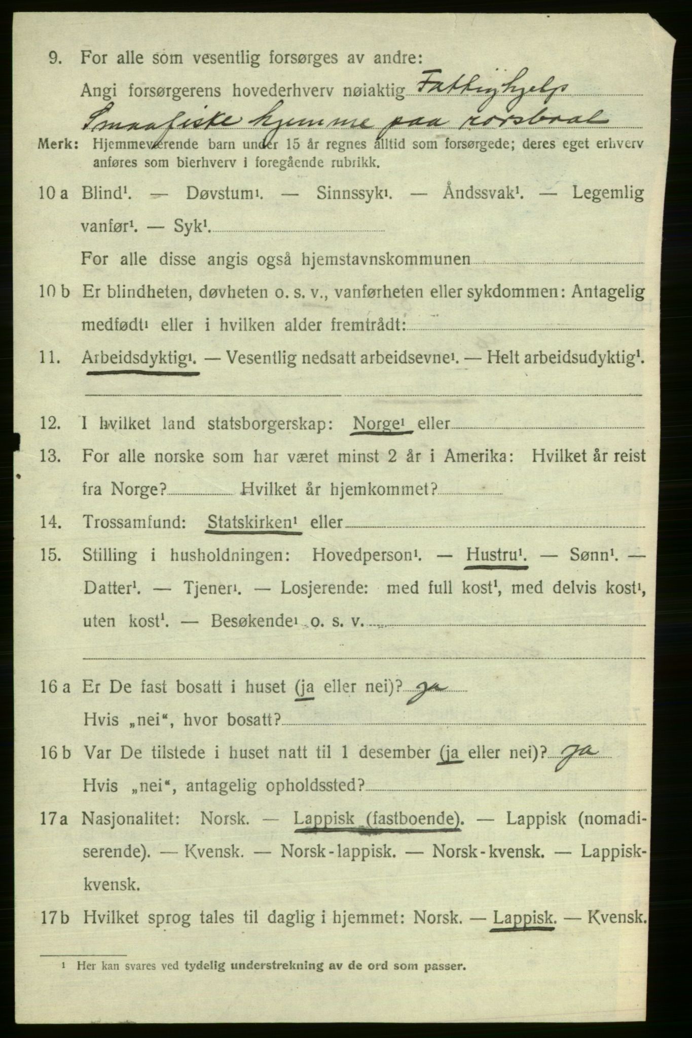 SATØ, 1920 census for Gamvik, 1920, p. 2401