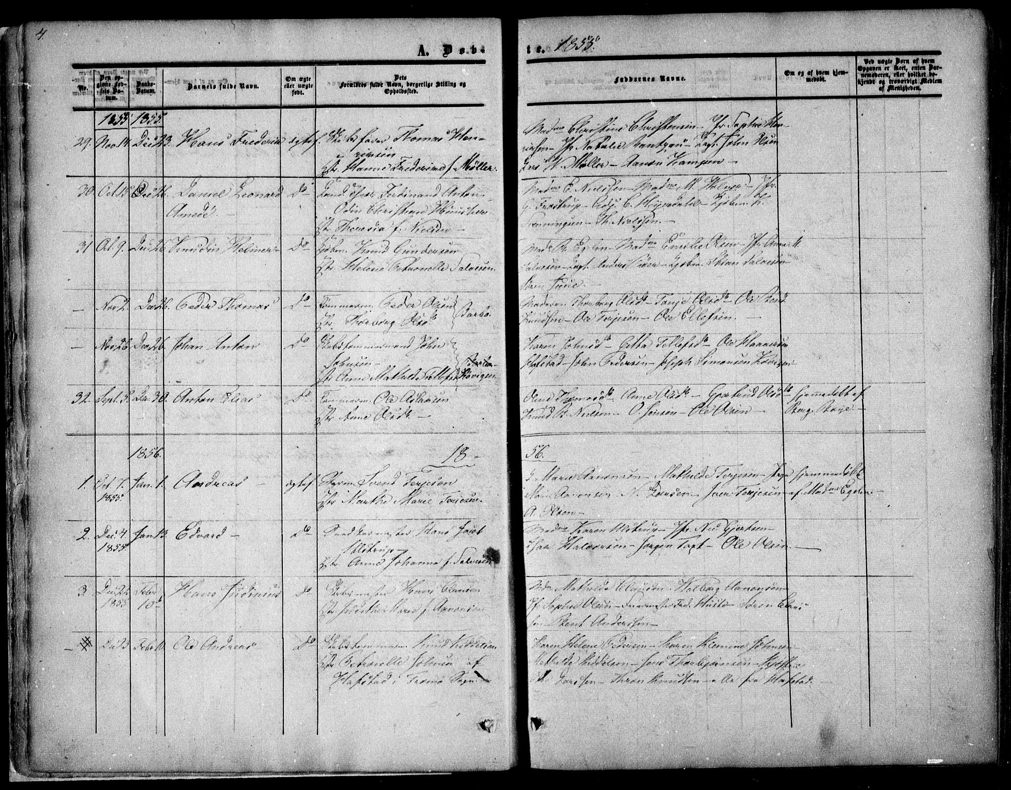 Arendal sokneprestkontor, Trefoldighet, SAK/1111-0040/F/Fa/L0006: Parish register (official) no. A 6, 1855-1868, p. 4