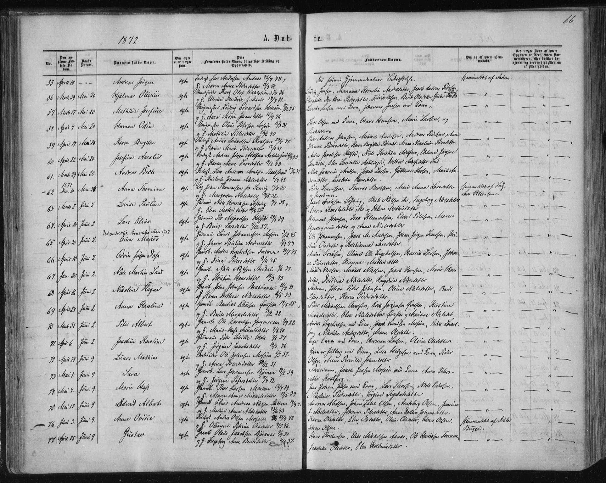Ministerialprotokoller, klokkerbøker og fødselsregistre - Nordland, AV/SAT-A-1459/820/L0294: Parish register (official) no. 820A15, 1866-1879, p. 66